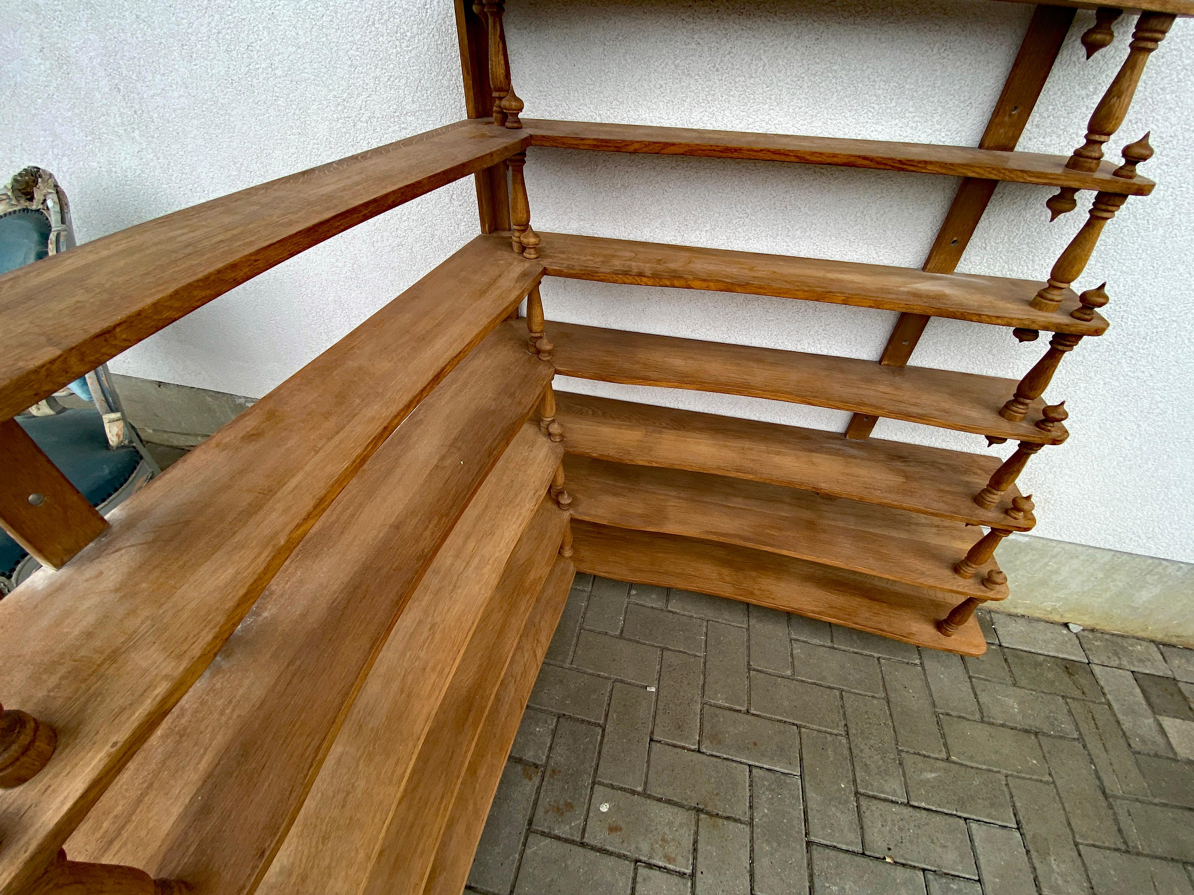 Mid-Century Modern Large Hanging Corner Shelf For Bistro, Restaurant Or Shop In Solid Oak For Sale