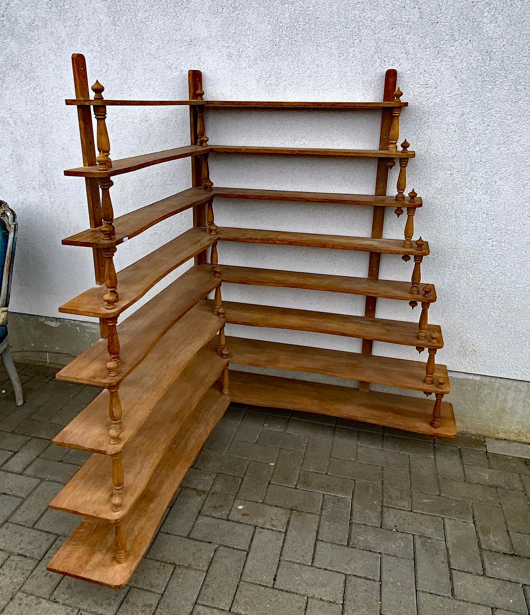 Large Hanging Corner Shelf For Bistro, Restaurant Or Shop In Solid Oak For Sale 1