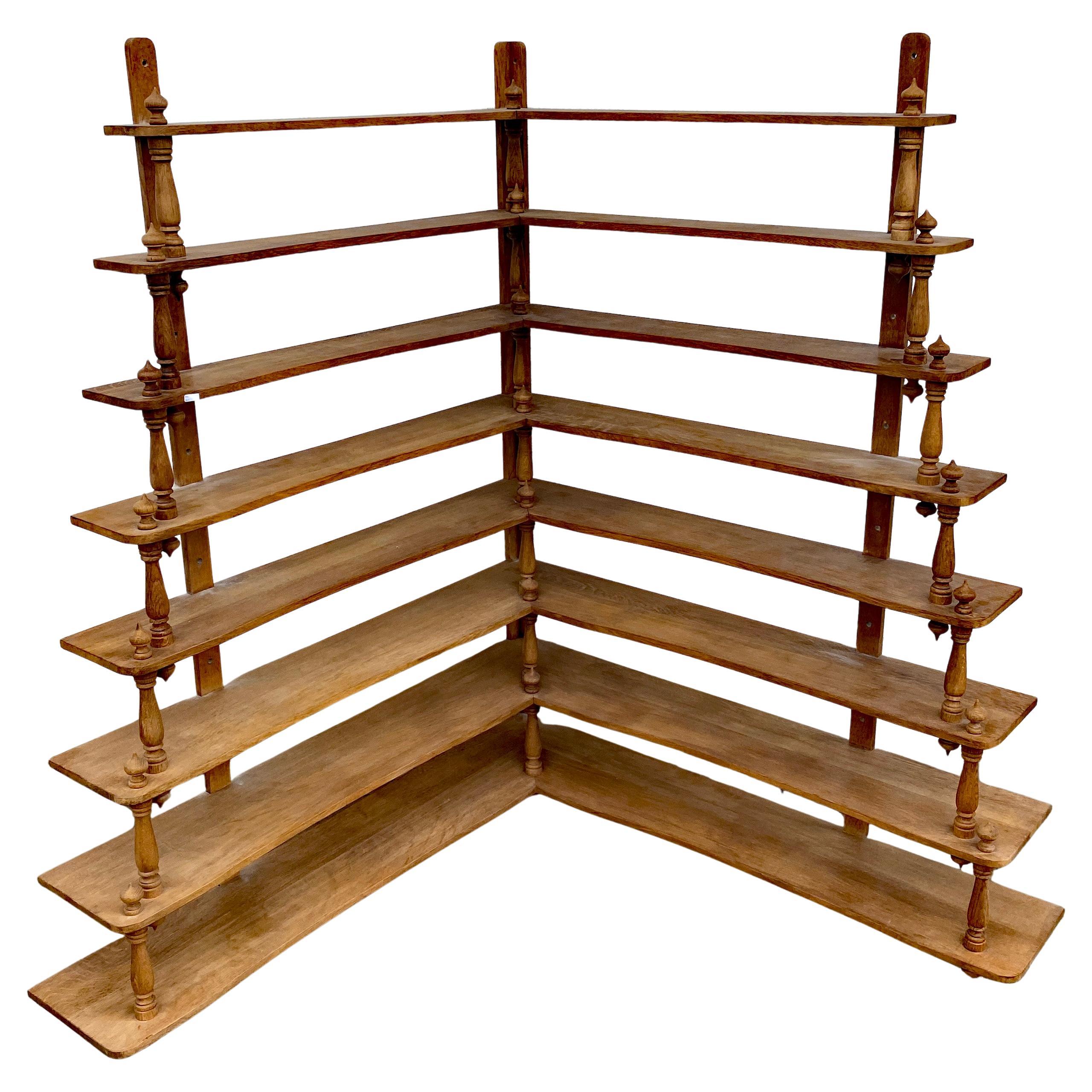 Large Hanging Corner Shelf For Bistro, Restaurant Or Shop In Solid Oak For Sale