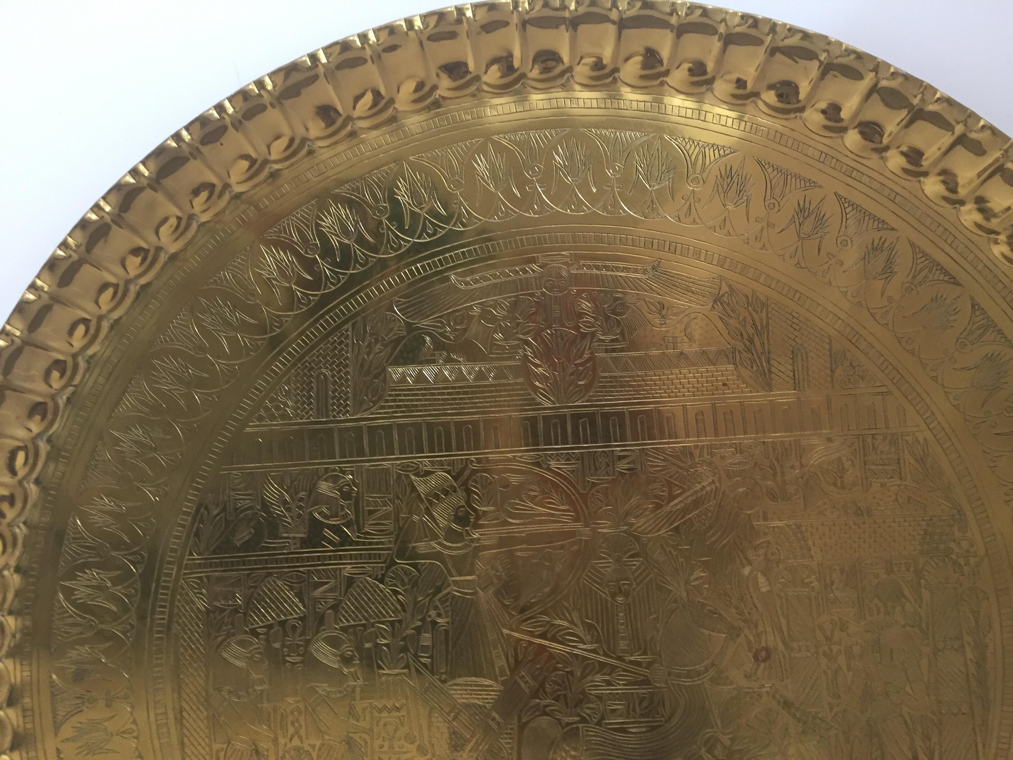 Large Hanging Egyptian Brass Tray Platter 2