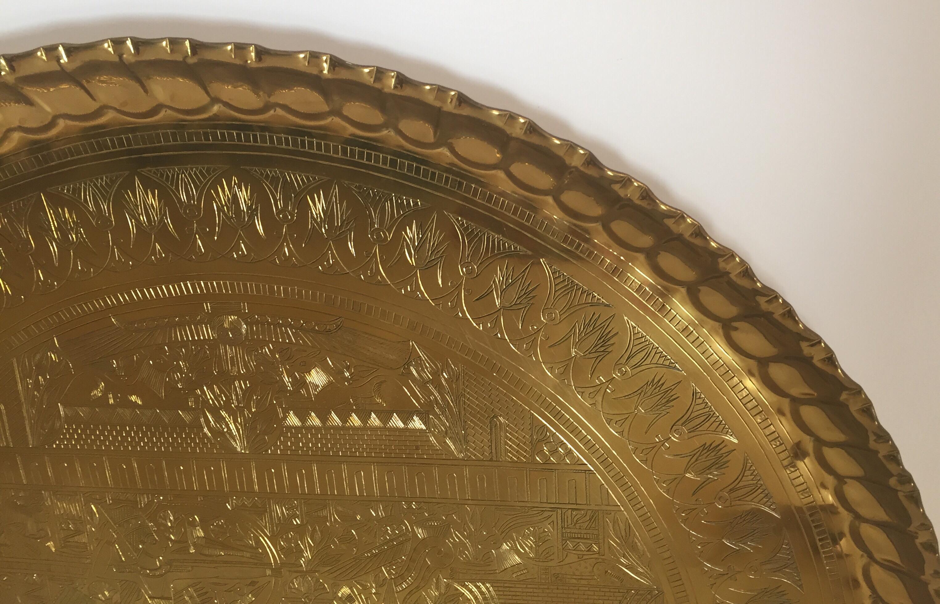 Large Hanging Egyptian Brass Tray Platter 3