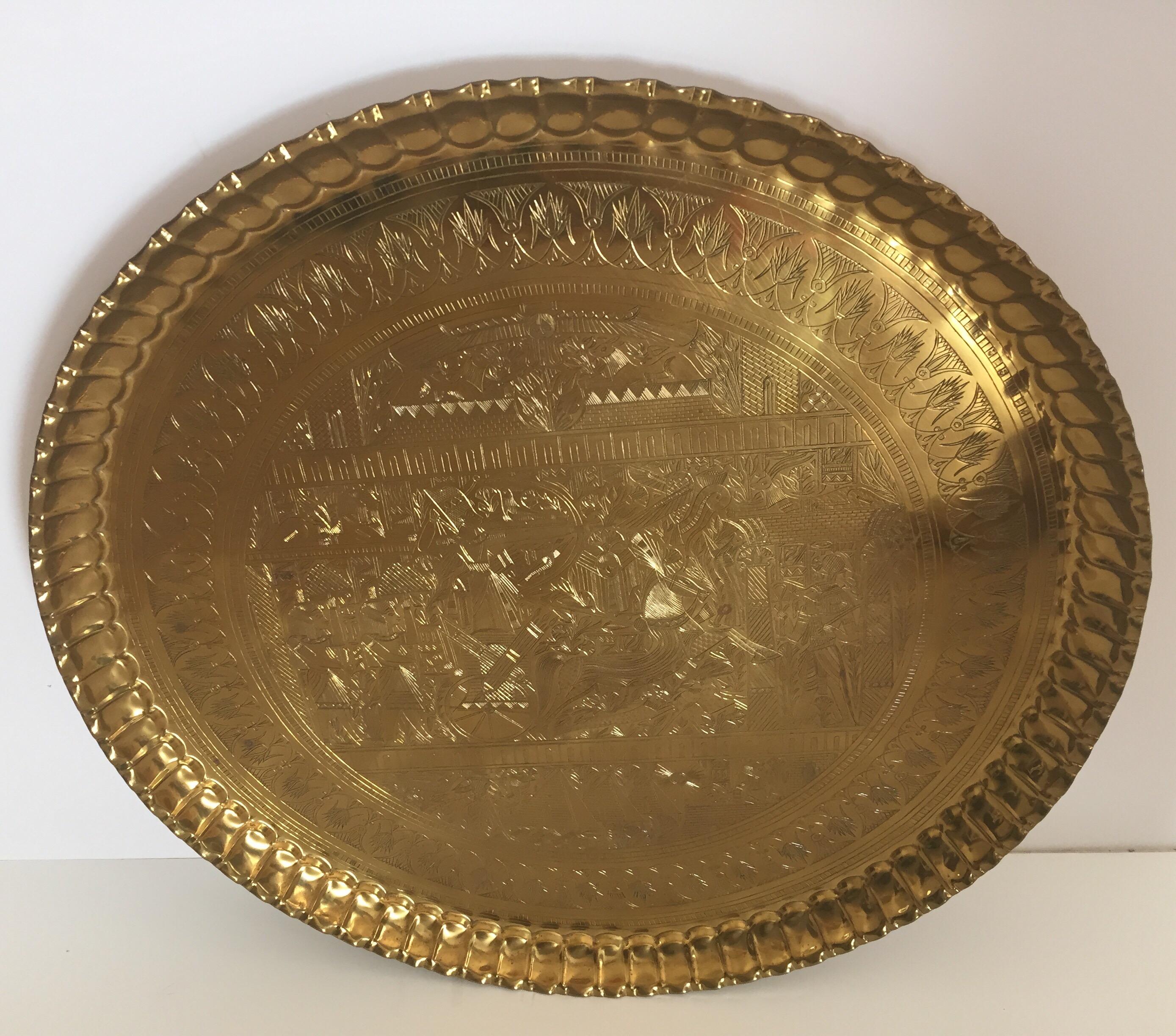 Large Hanging Egyptian Brass Tray Platter 4