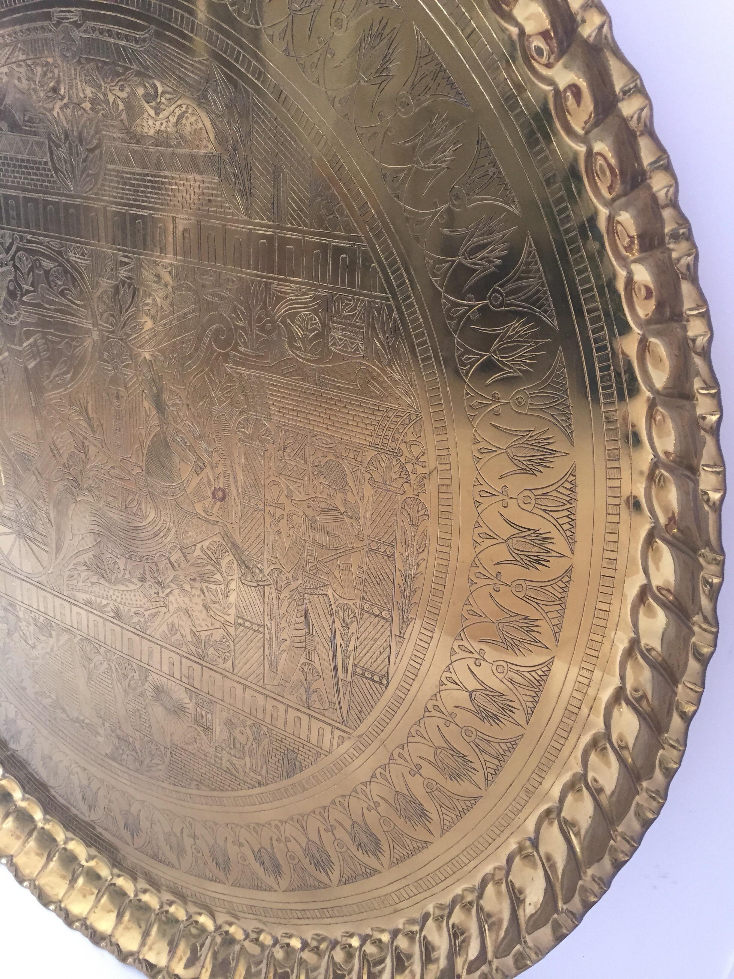 Large Hanging Egyptian Brass Tray Platter 5