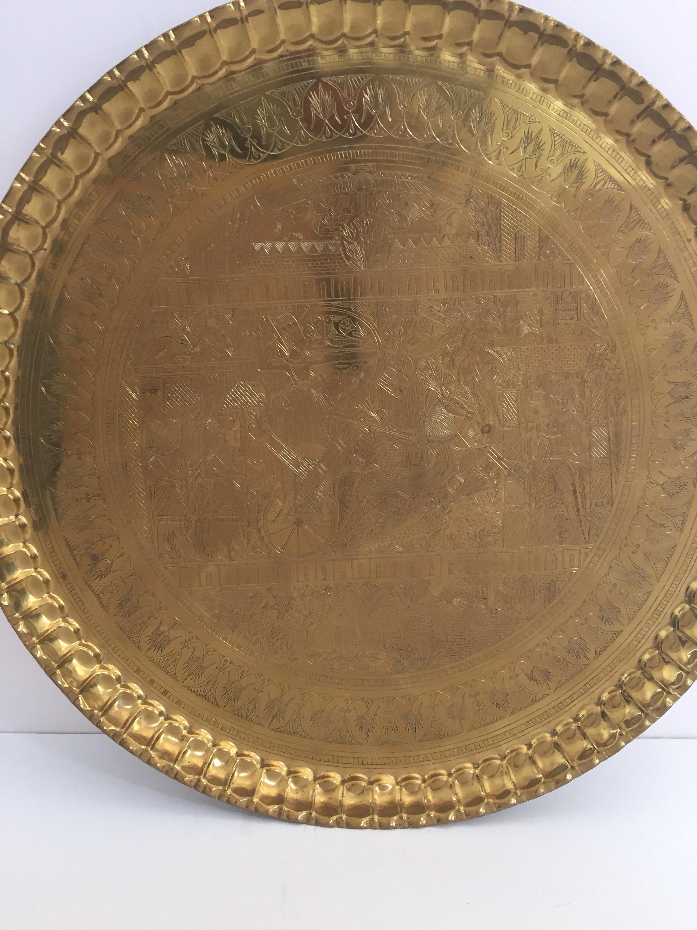 Large Hanging Egyptian Brass Tray Platter 6