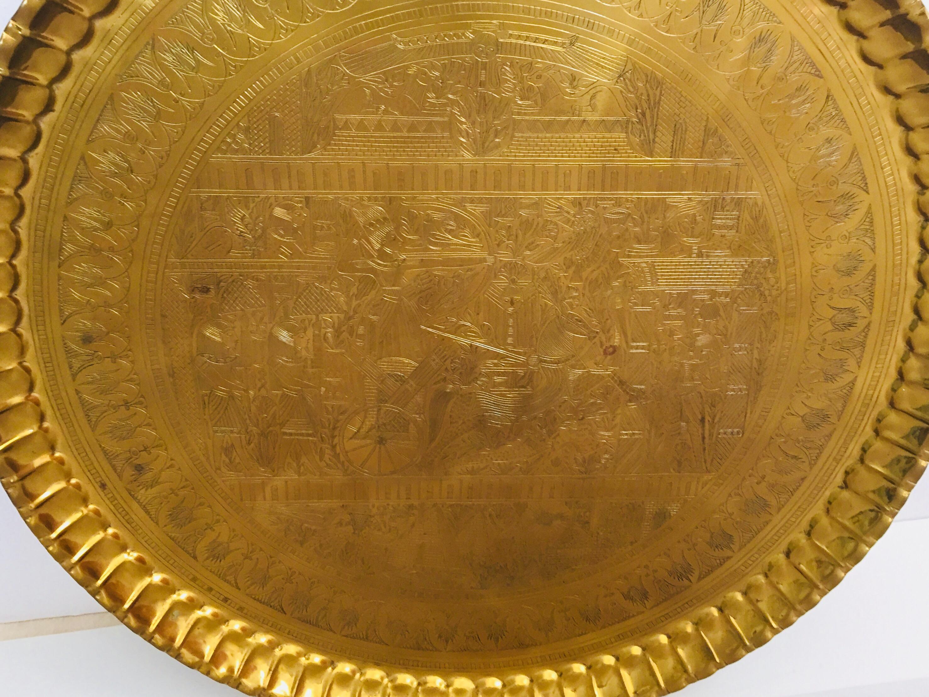 Large Hanging Egyptian Brass Tray Platter 8