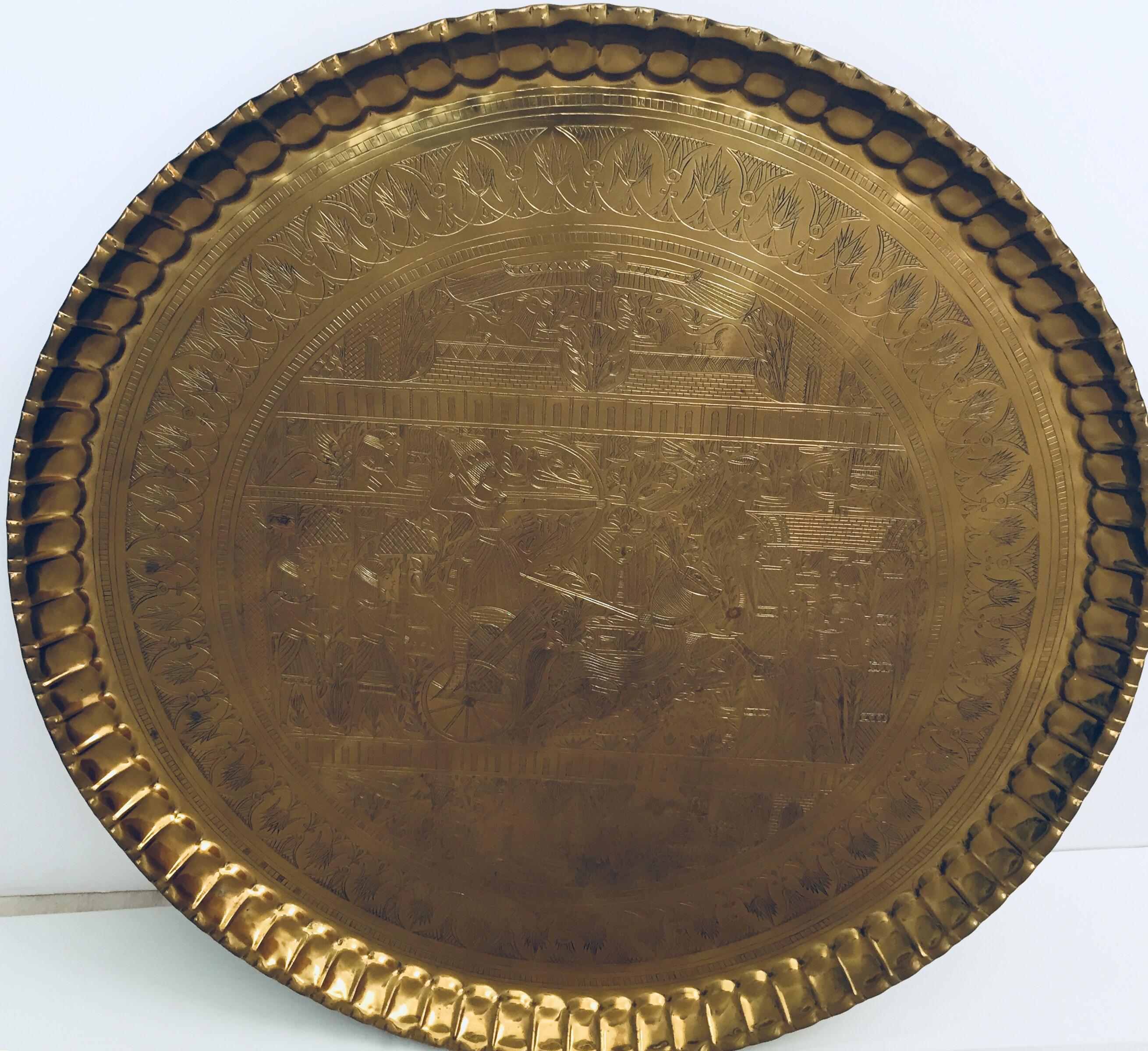 Large Hanging Egyptian Brass Tray Platter 9