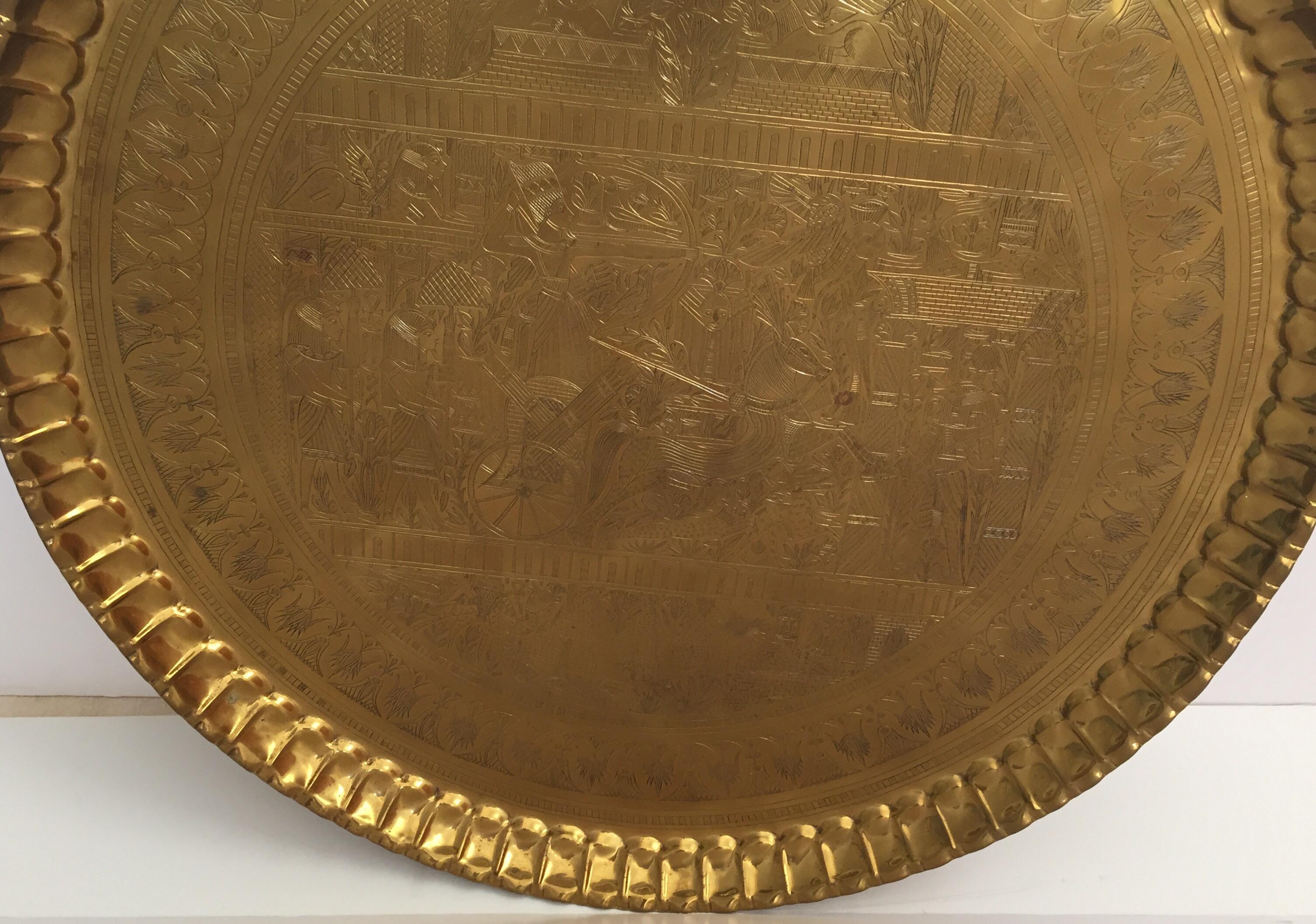 Large Hanging Egyptian Brass Tray Platter 10