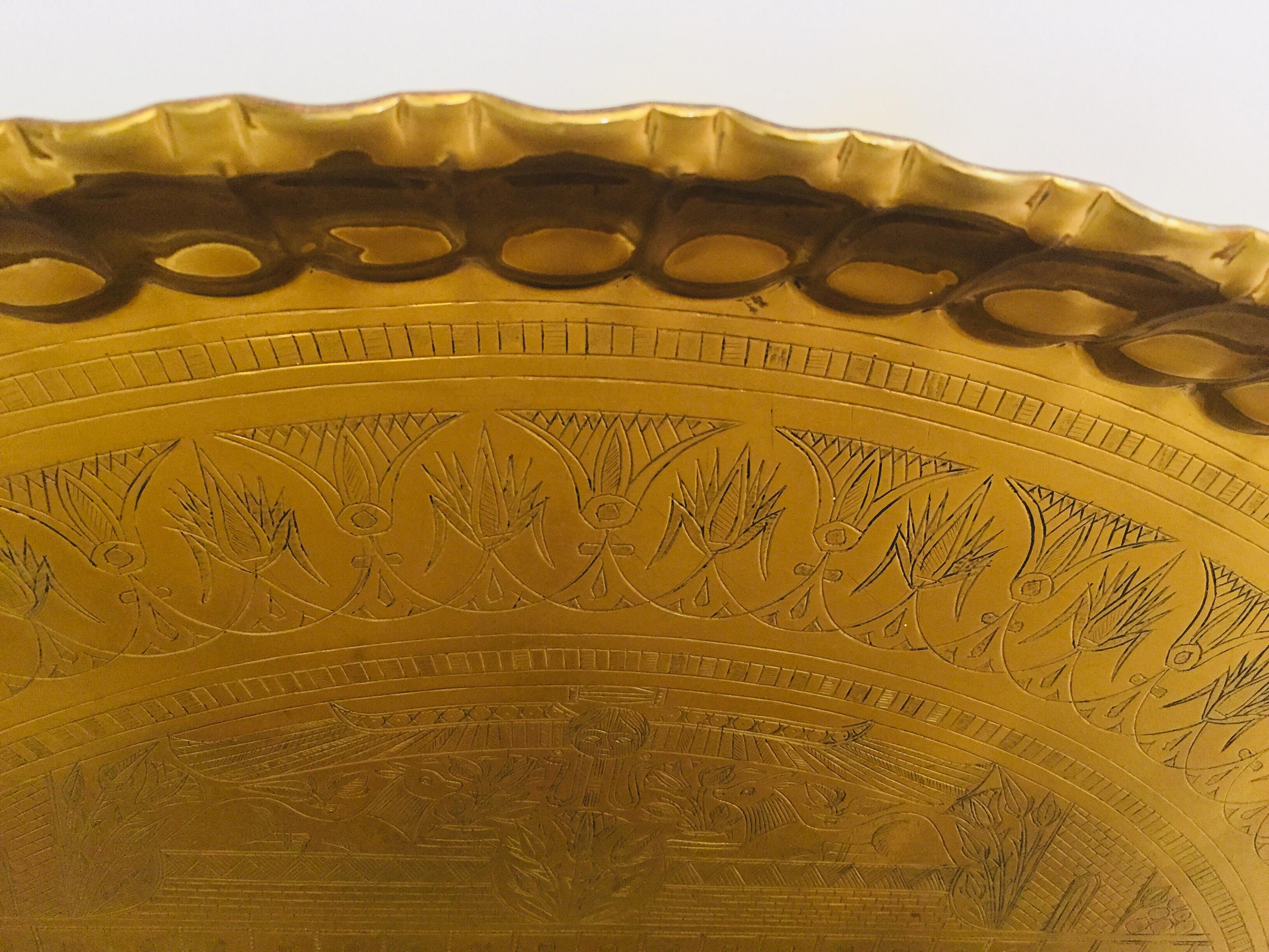 Large Hanging Egyptian Brass Tray Platter 11