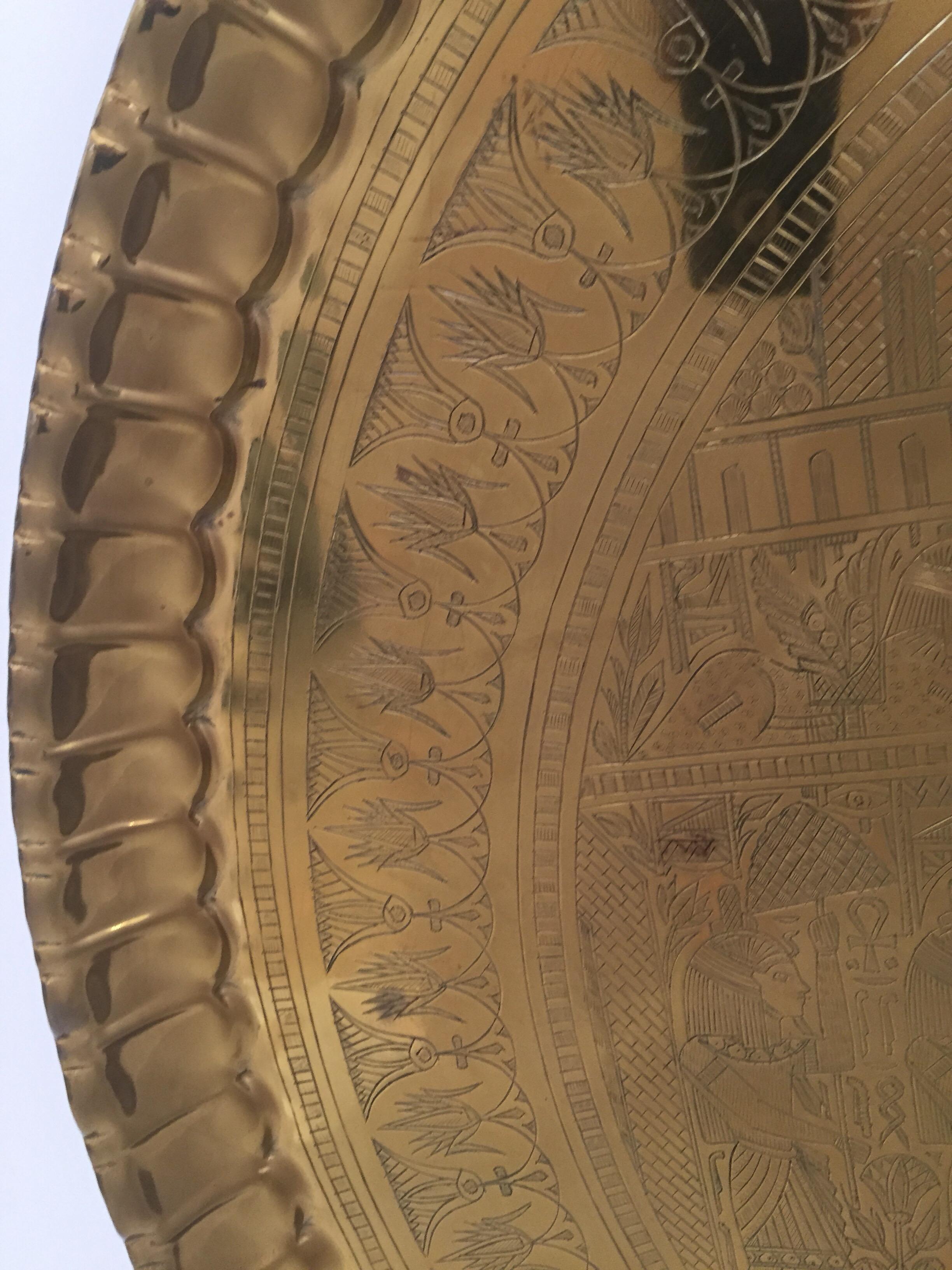 Moorish Large Hanging Egyptian Brass Tray Platter