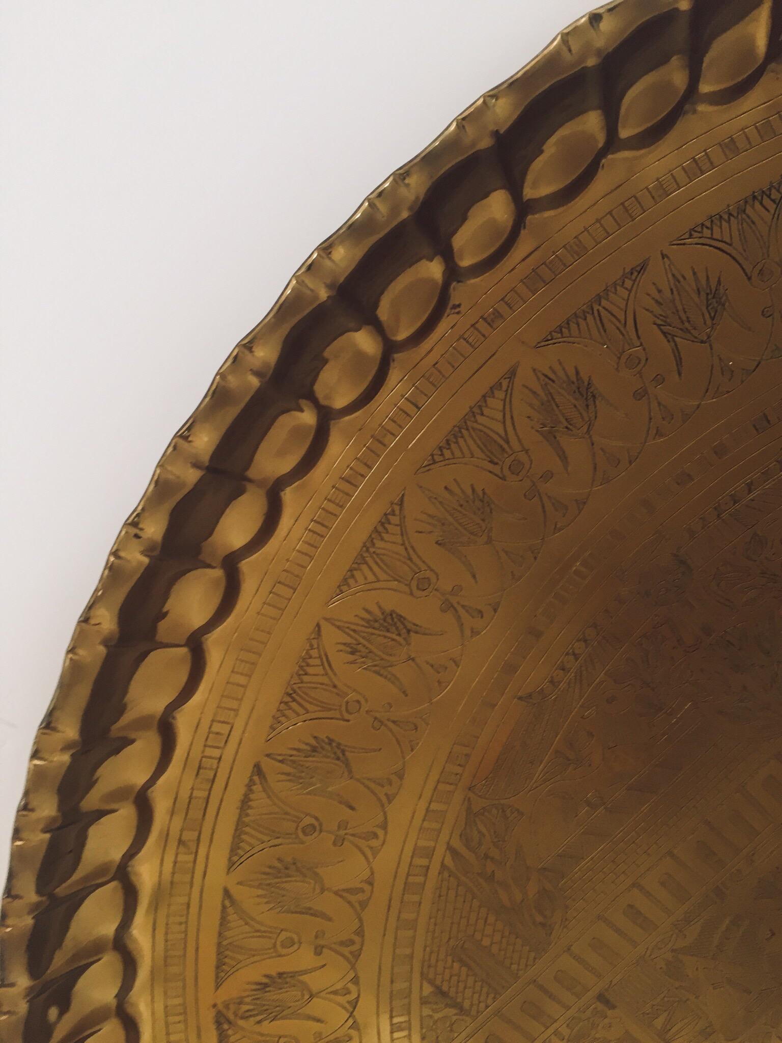 Hand-Carved Large Hanging Egyptian Brass Tray Platter