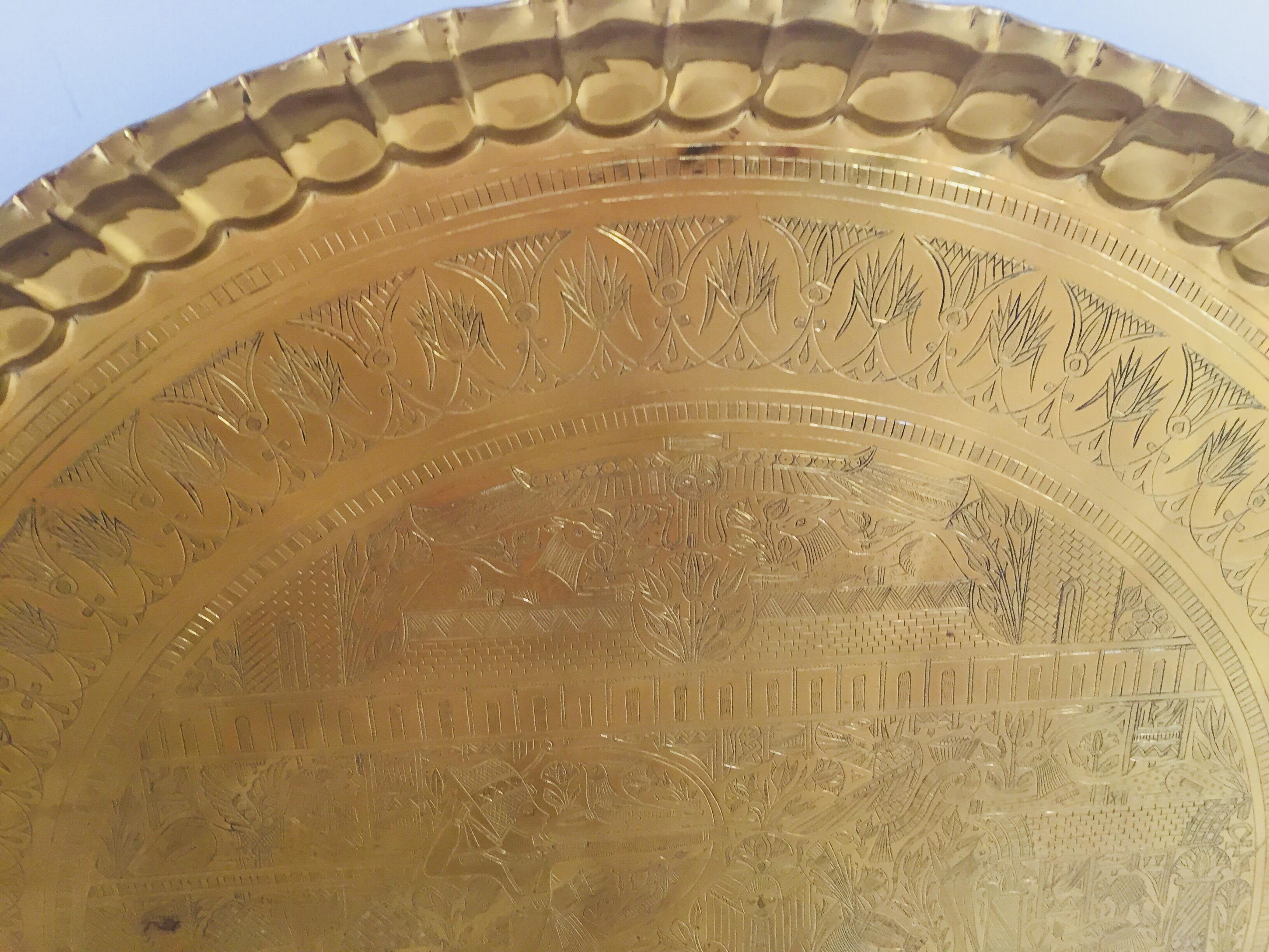 Large Hanging Egyptian Brass Tray Platter In Good Condition In North Hollywood, CA