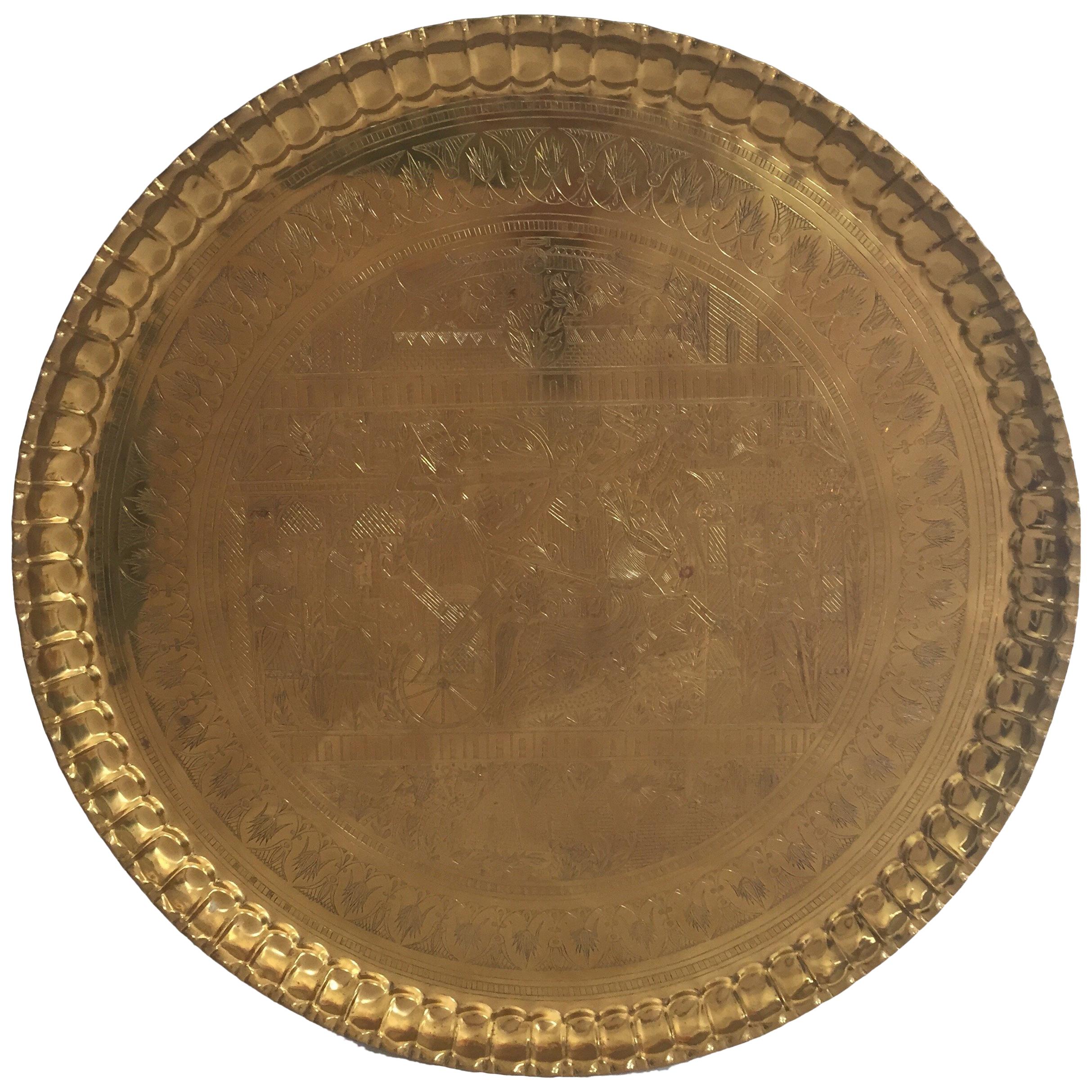 Large Hanging Egyptian Brass Tray Platter