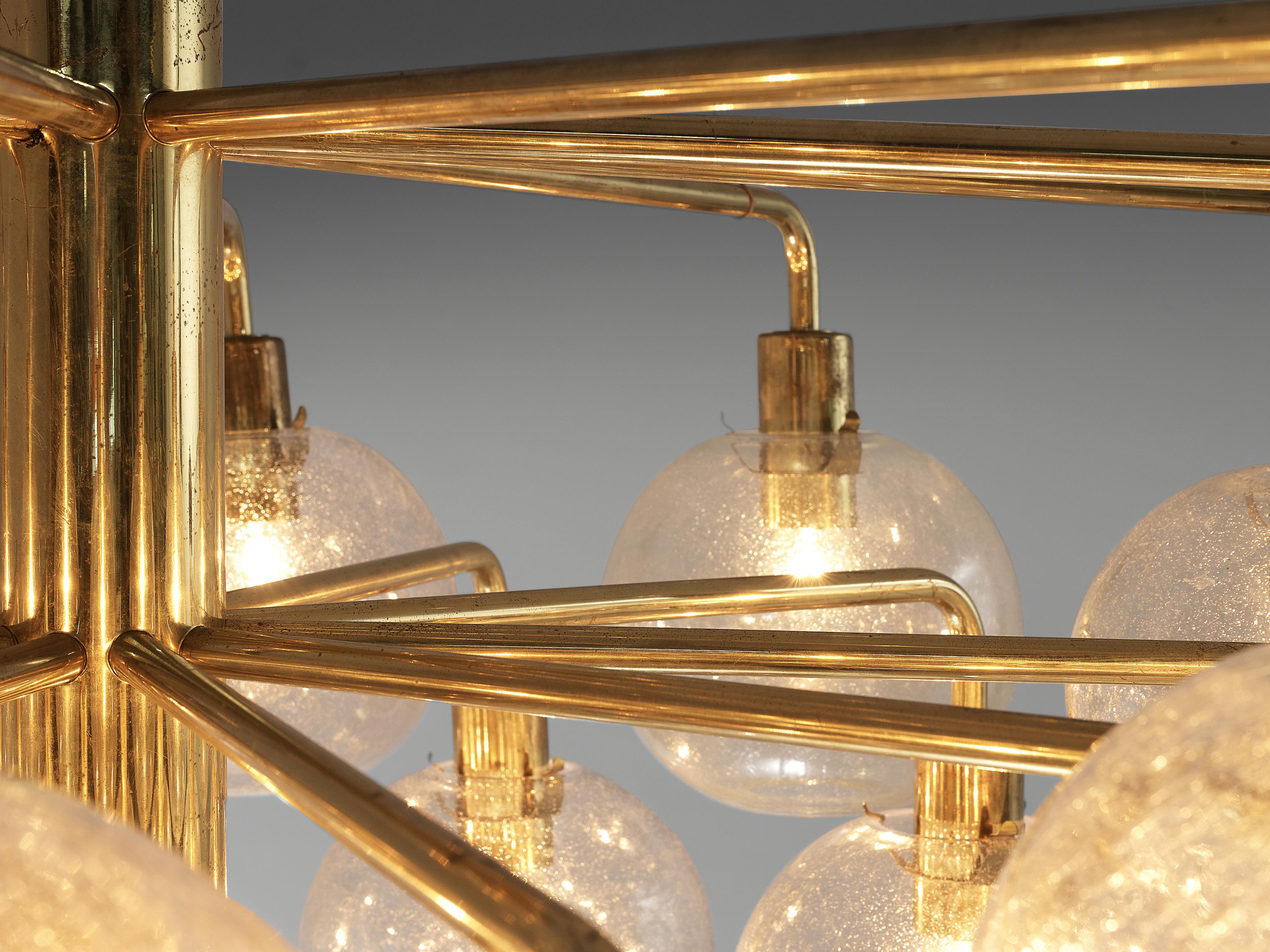 Brass Large Hans-Agne Jakobsson Chandelier with Glass Spheres For Sale