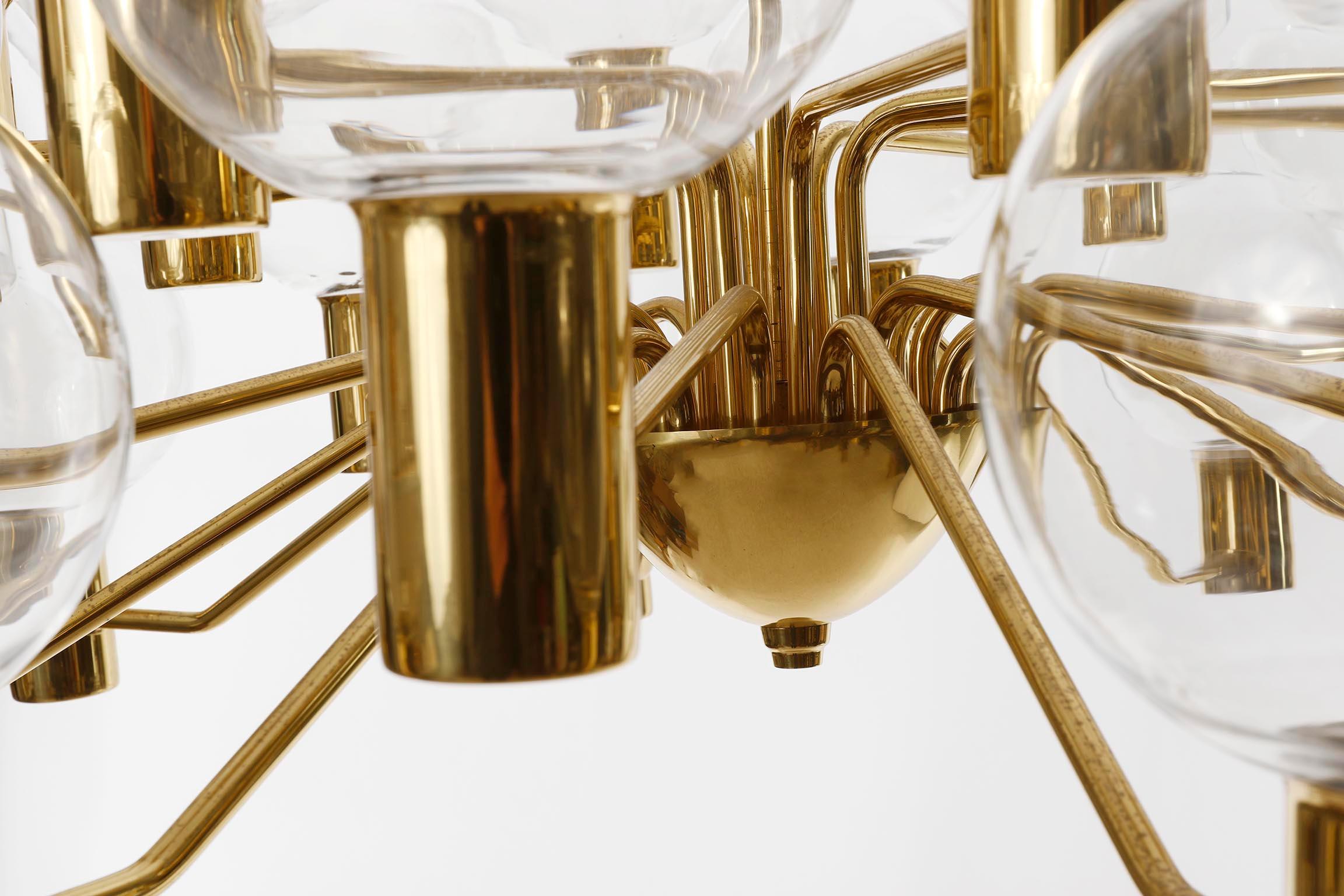 Brass Large Hans-Agne Jakobsson 'Patricia T372/24' Chandelier, Markaryd, Sweden 1960s For Sale