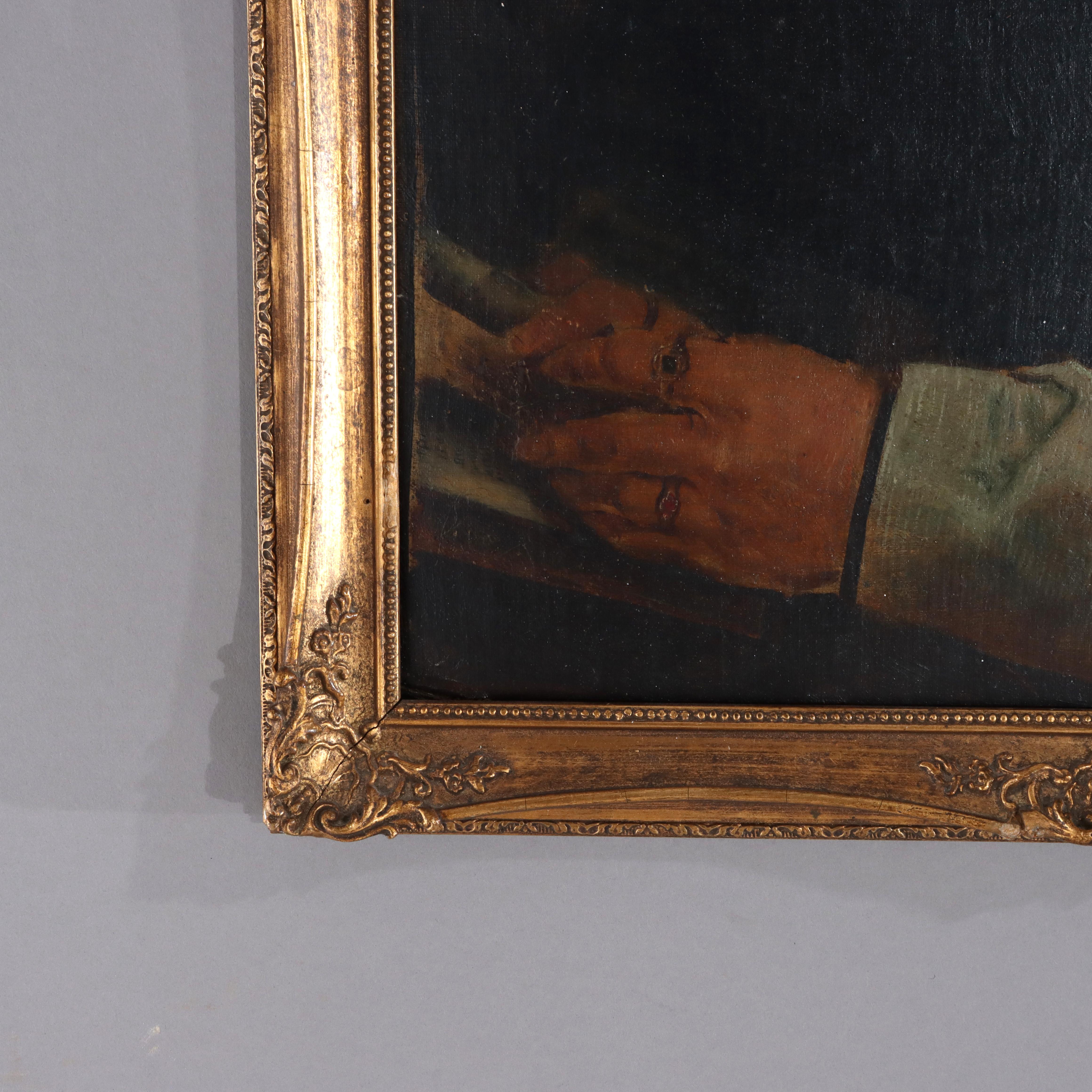 Large Hans Holbein School Oil on Board Portrait by Quentin Matsys C1885 In condizioni buone in vendita a Big Flats, NY