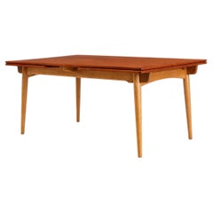 Grande table de salle à manger extensible Hans J. Wegner AT-312, Teck et Oak, 1950 original