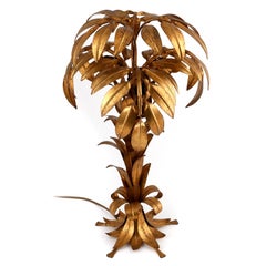 Large Hans Kögl Palm Tree Table Lamp, Gilt Metal, Germany, 1970s