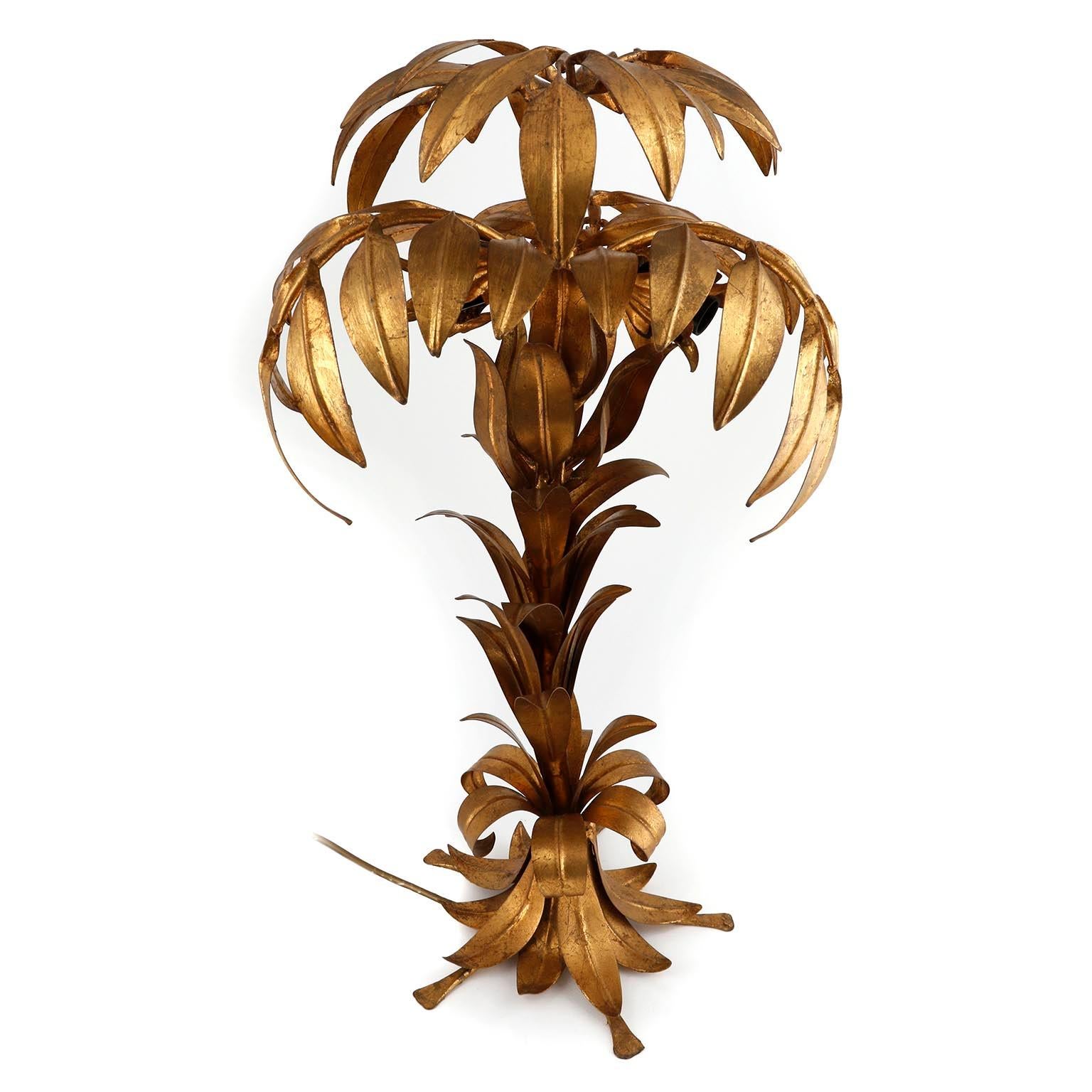 Large Hans Kögl Palm Tree Table Lamp, Gilt Metal, Germany, 1970s In Good Condition In Hausmannstätten, AT