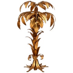 Large Hans Kögl Palm Tree Table Lamp, Gilt Metal, Germany, 1970s