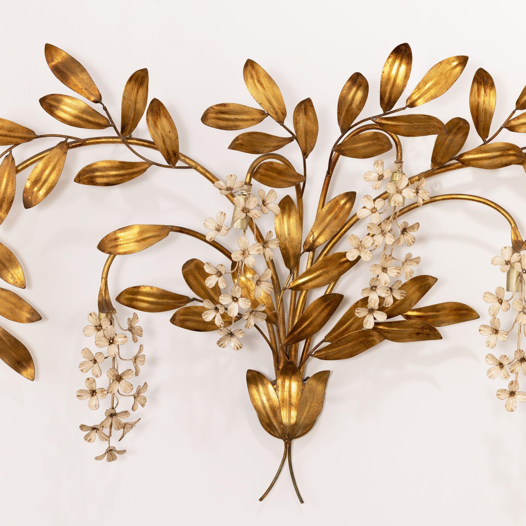 Large Hans Kögl 'Wisteria' Gilded Wall Sconce Appliqué 5