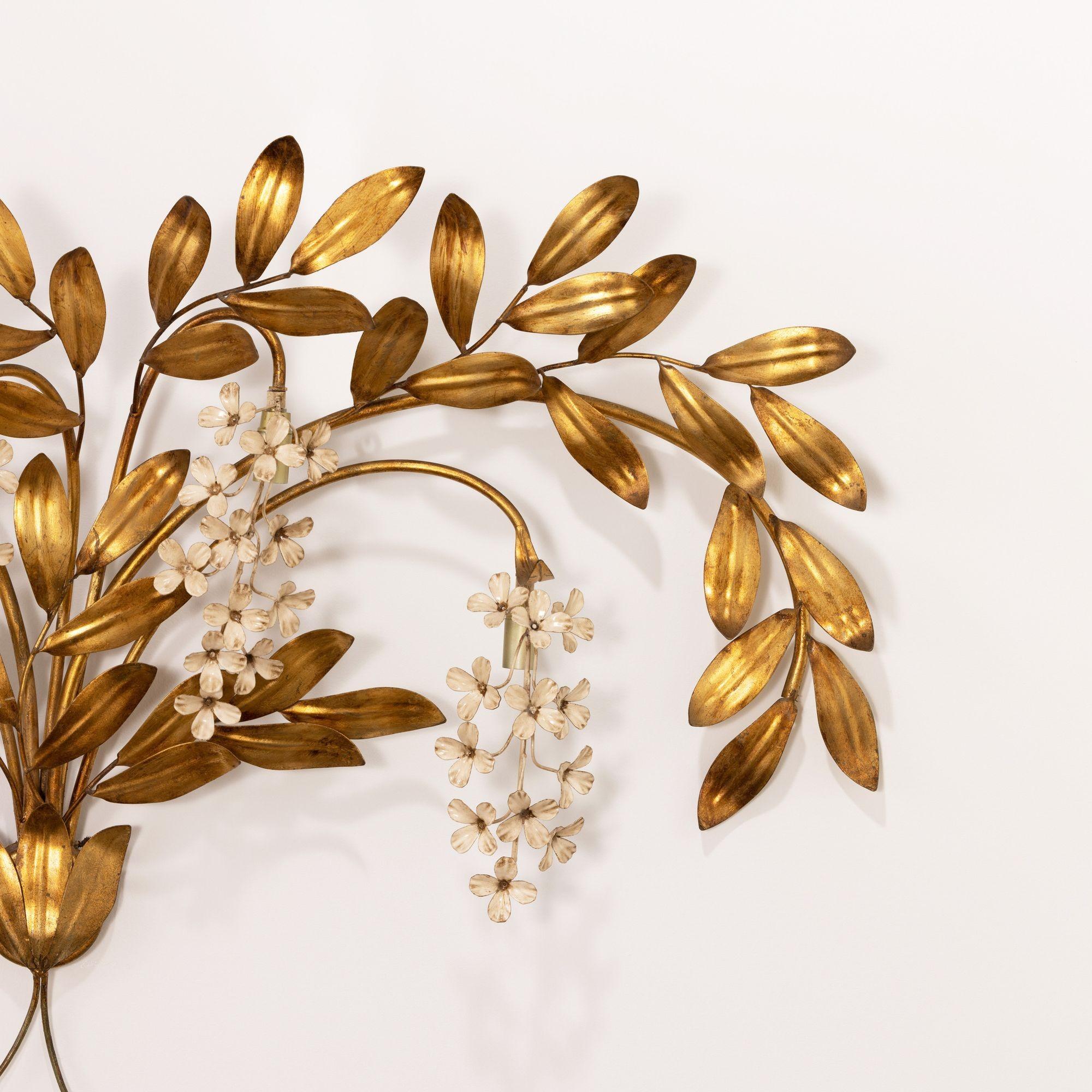 Large Hans Kögl 'Wisteria' Gilded Wall Sconce Appliqué In Excellent Condition In Wichita, KS