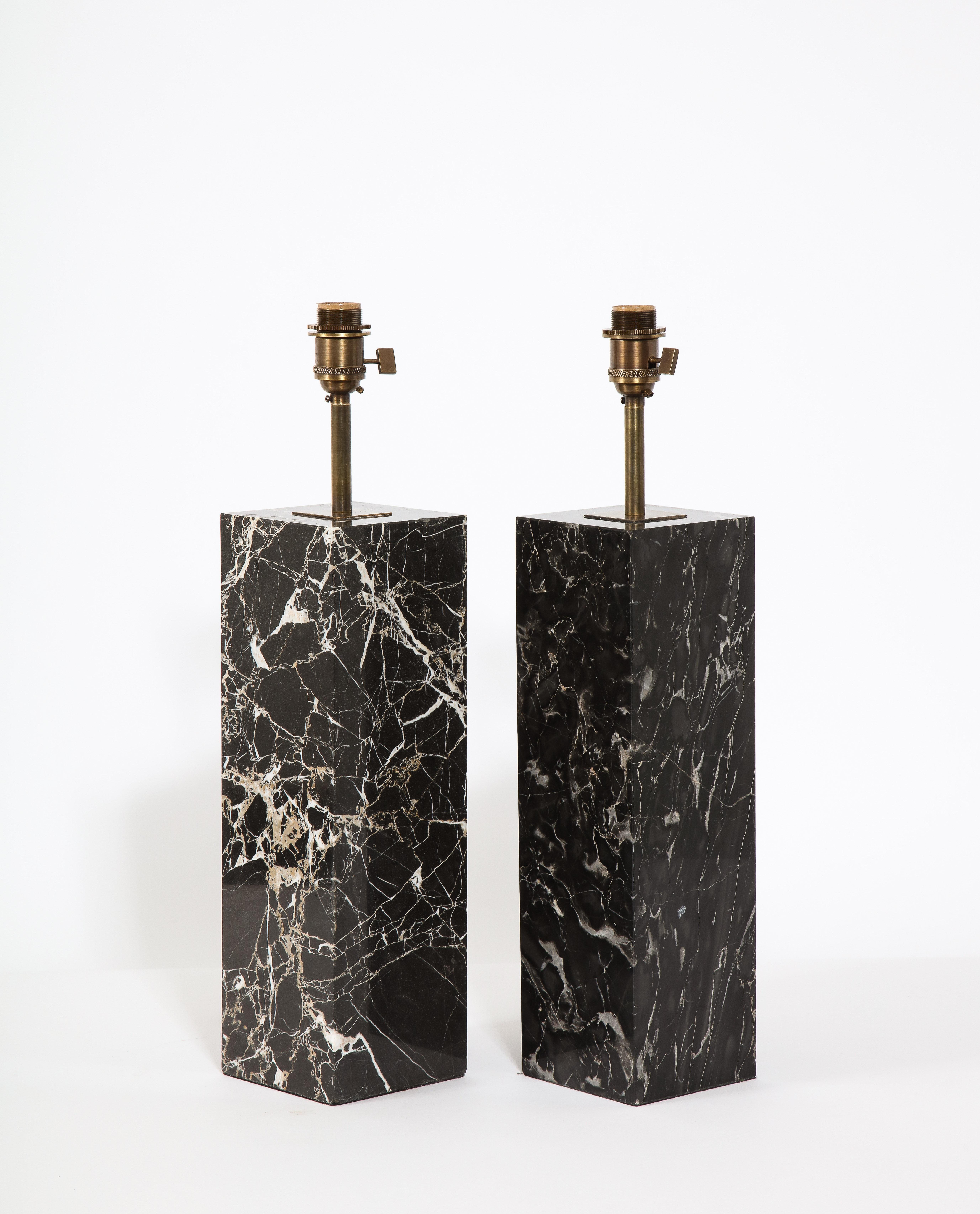 Pair of Large Hansen Modernist  Black Marble Table Lamps, USA 1960's In Good Condition In New York, NY