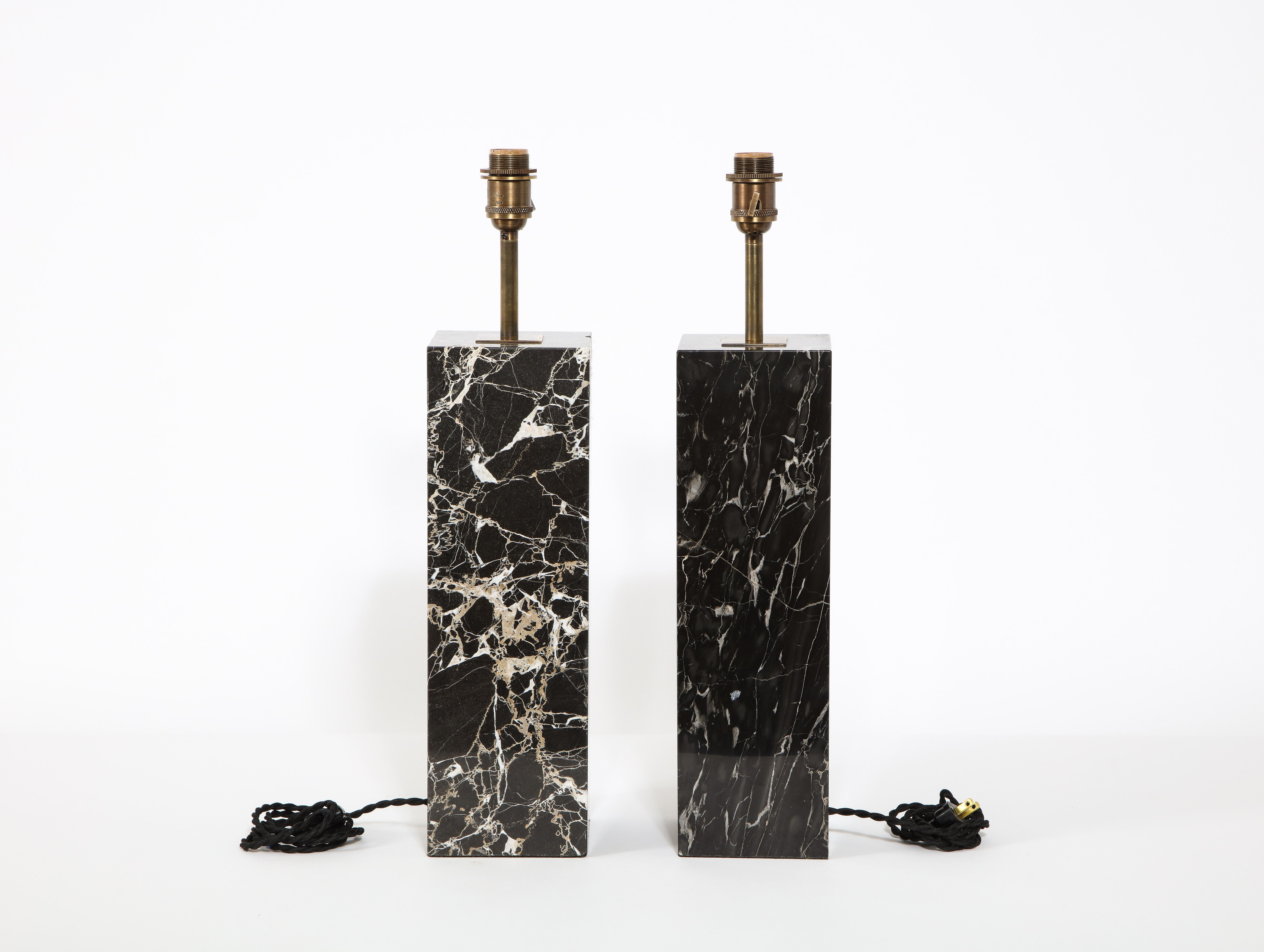 20th Century Pair of Large Hansen Modernist  Black Marble Table Lamps, USA 1960's