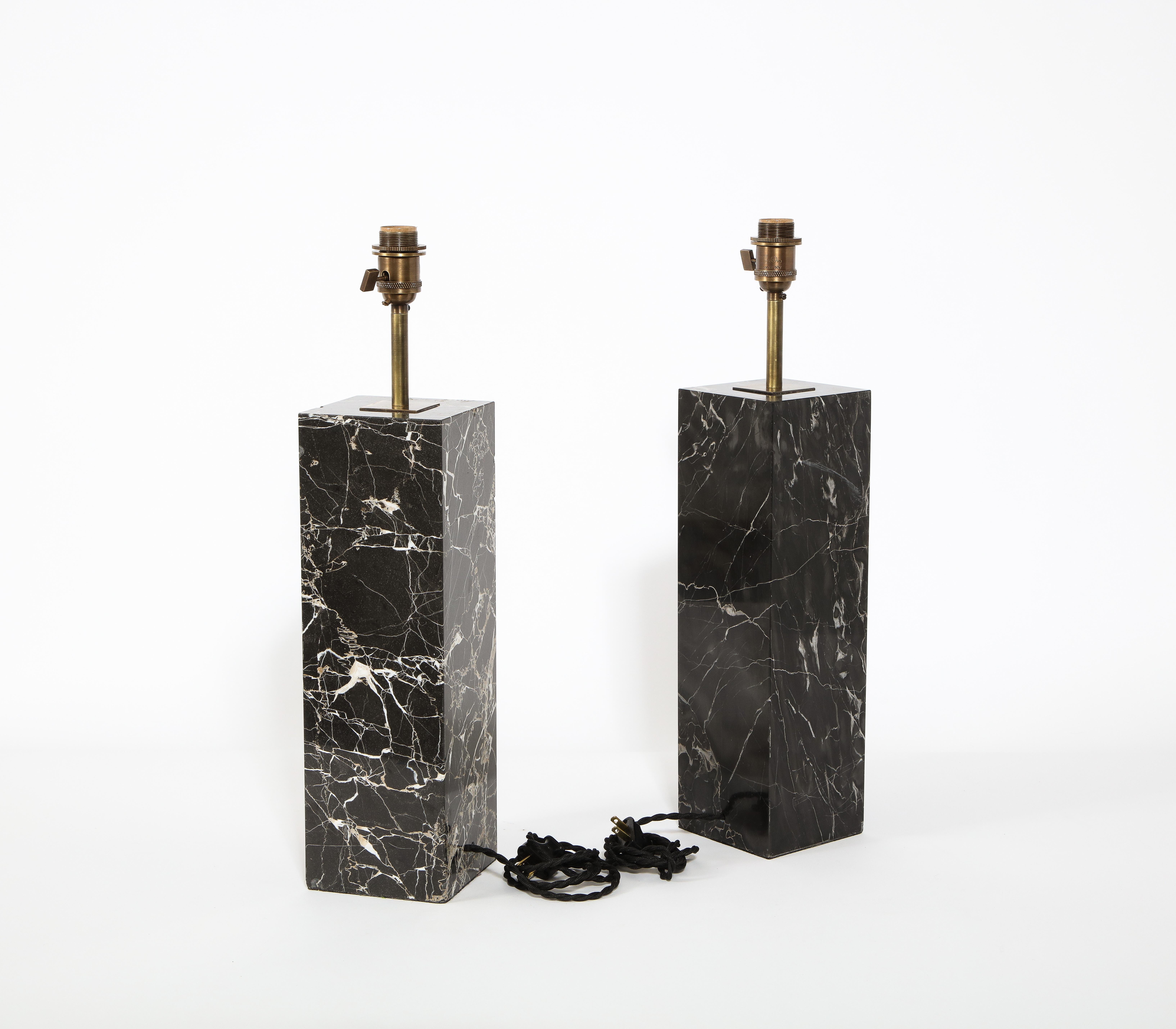 Pair of Large Hansen Modernist  Black Marble Table Lamps, USA 1960's 1
