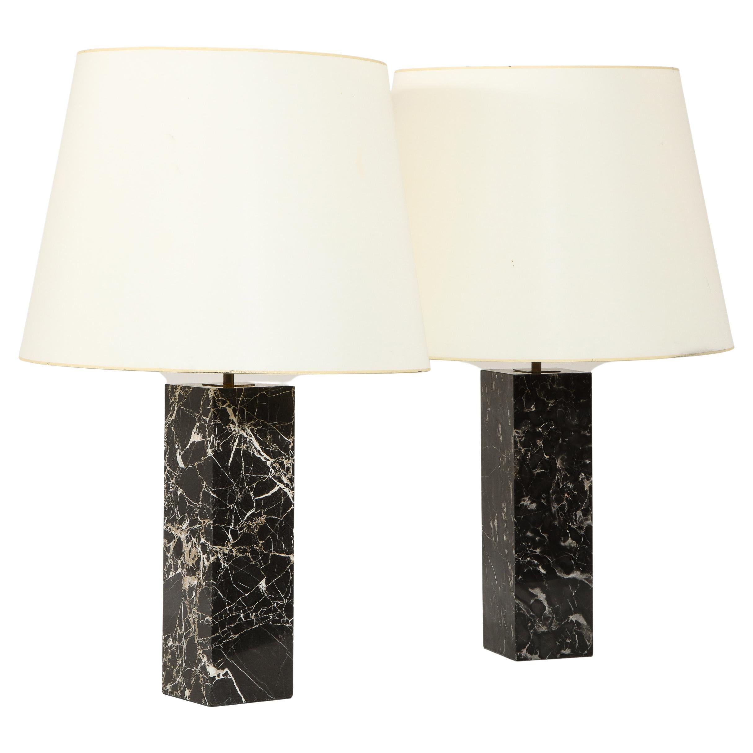 Pair of Large Hansen Modernist  Black Marble Table Lamps, USA 1960's