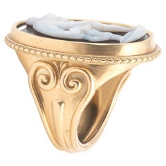 Large Hardstone Cameo of Hercules and the Nemean Lion Men's Ring 19th Century