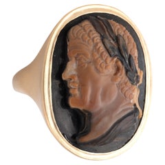 Large Hardstone Cameo of Roman Emperor Men's Ring Late 18th Century