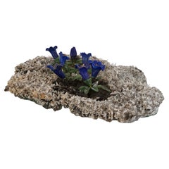 Vintage Large Hardstone, Quartz, Gold, and Lapis Lazuli Model of an Alpine Flower Bed