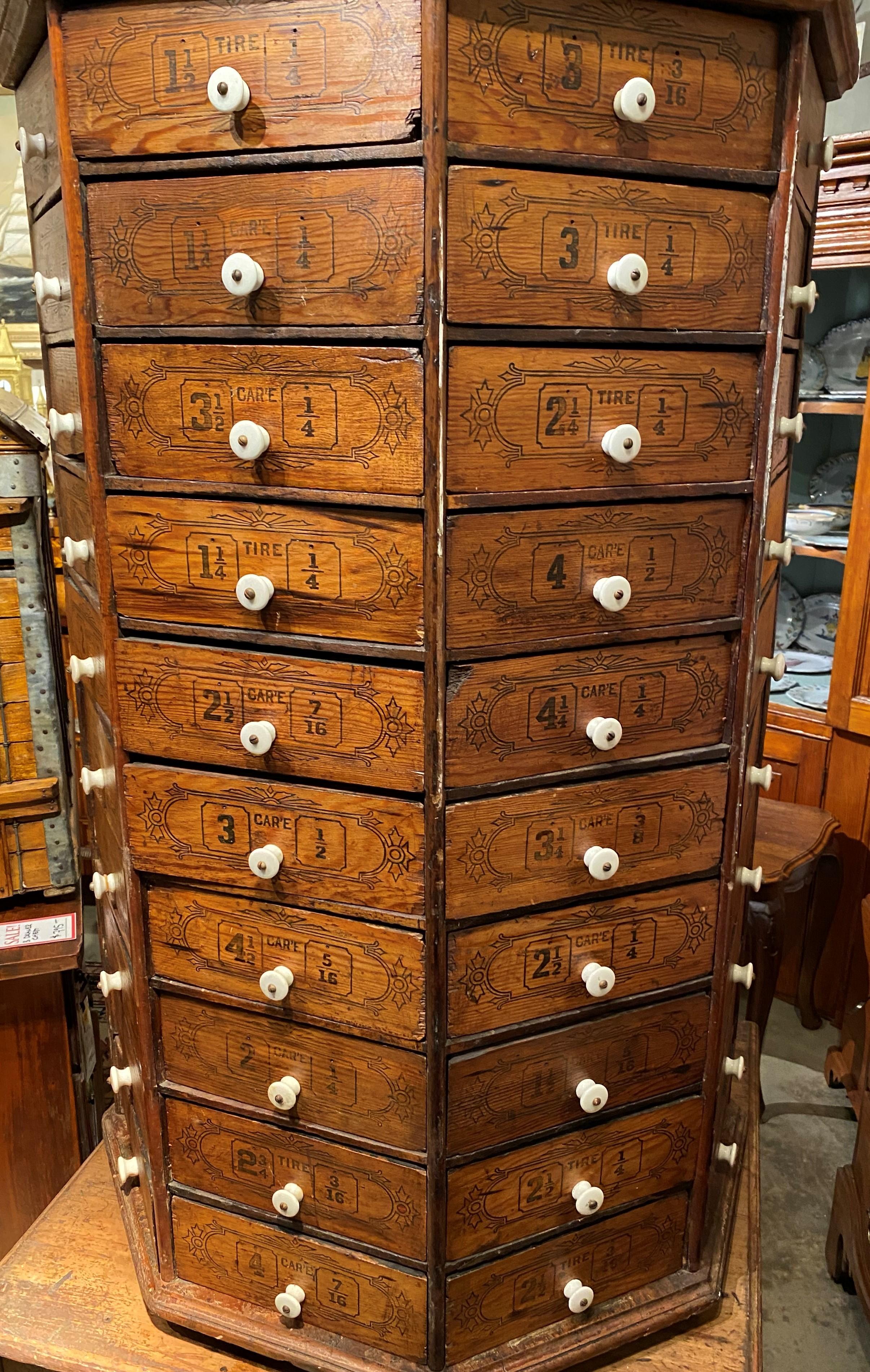 antique rotating hardware cabinet