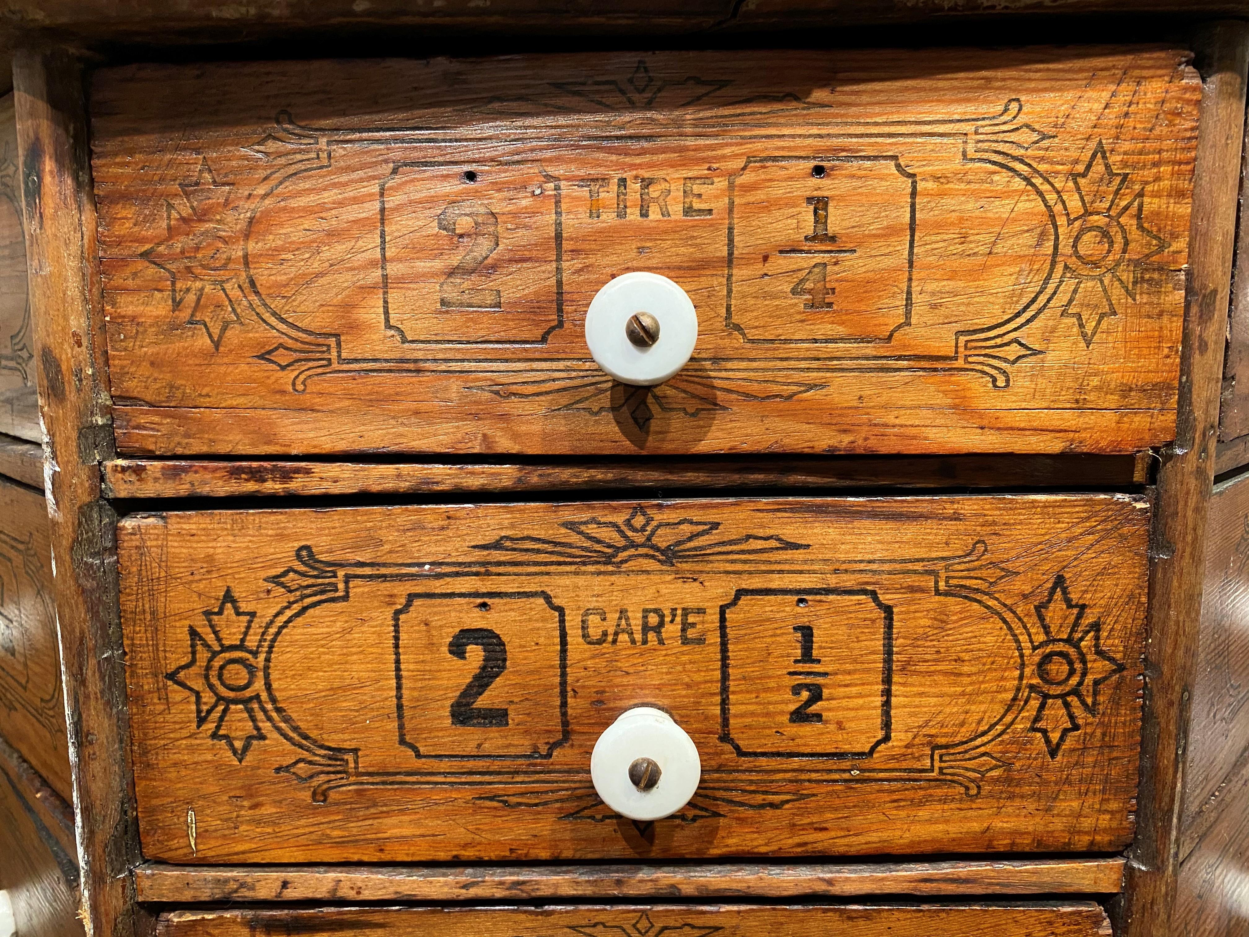 Wood Large Hardware Store Revolving Multi-Drawer Octagonal Screw and Bolt Cabinet