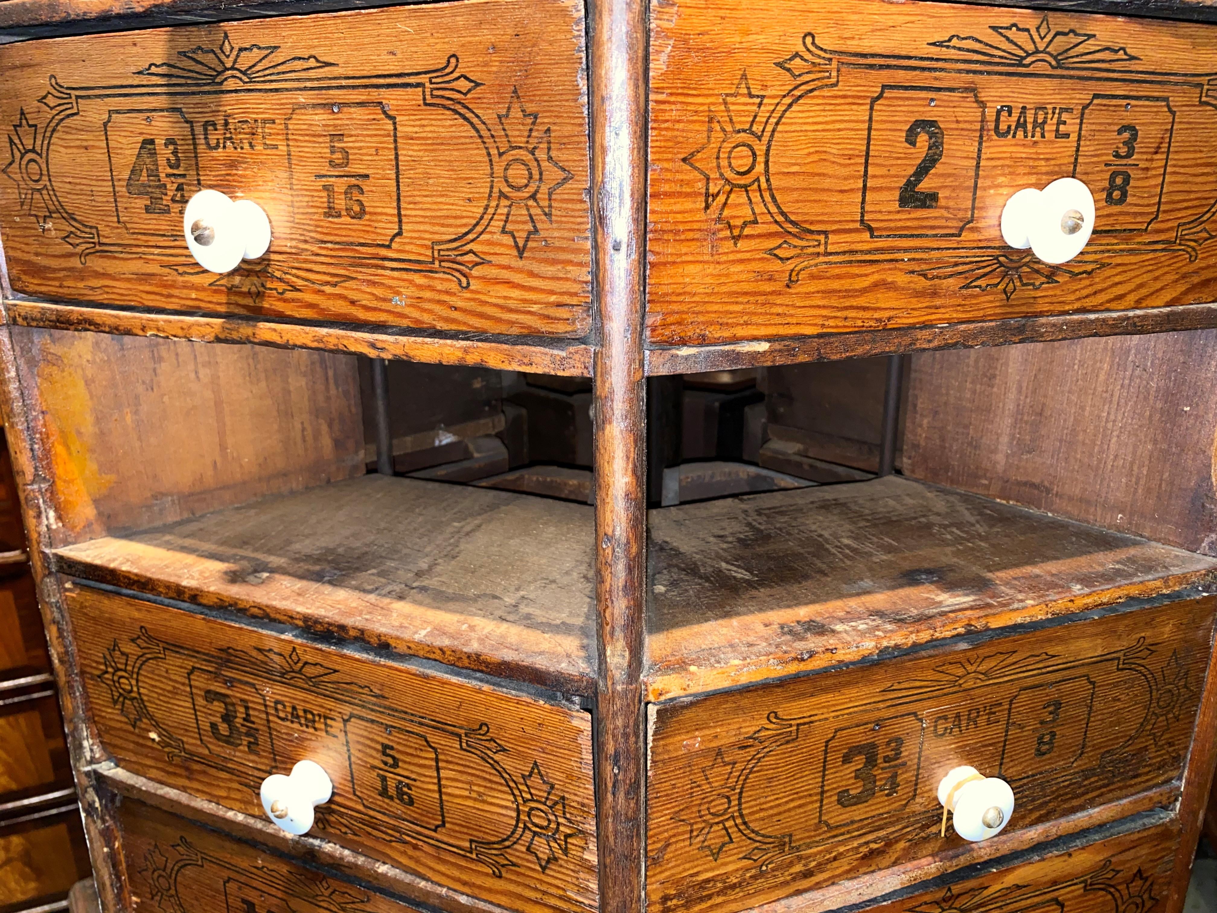 Large Hardware Store Revolving Multi-Drawer Octagonal Screw and Bolt Cabinet 5