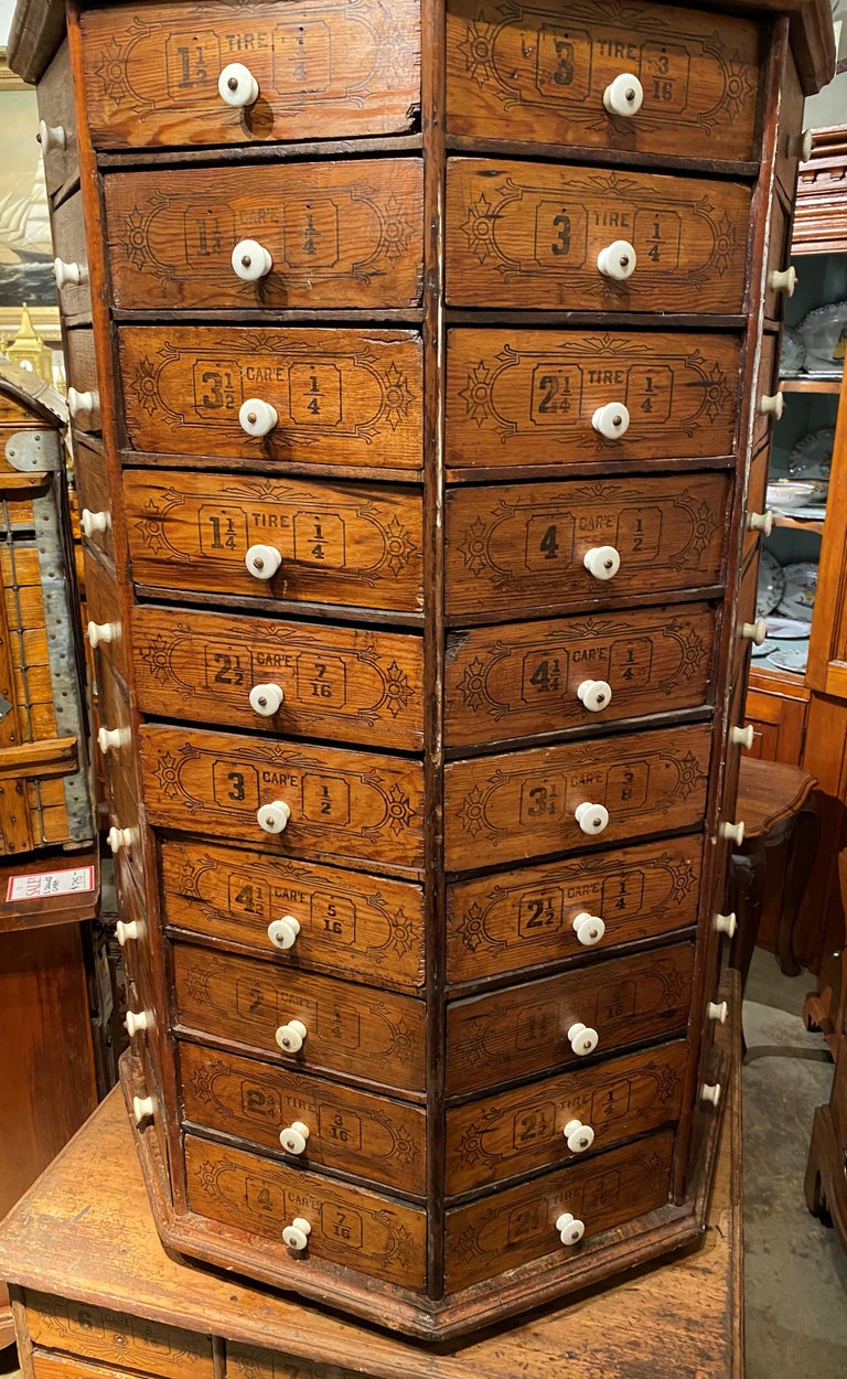 Large Hardware Store Revolving MultiDrawer Octagonal Screw and Bolt