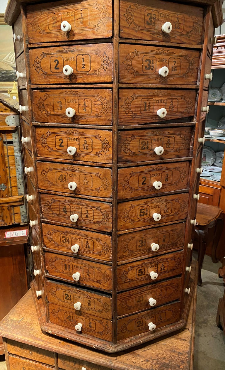 Large Hardware Store Revolving MultiDrawer Octagonal Screw and Bolt