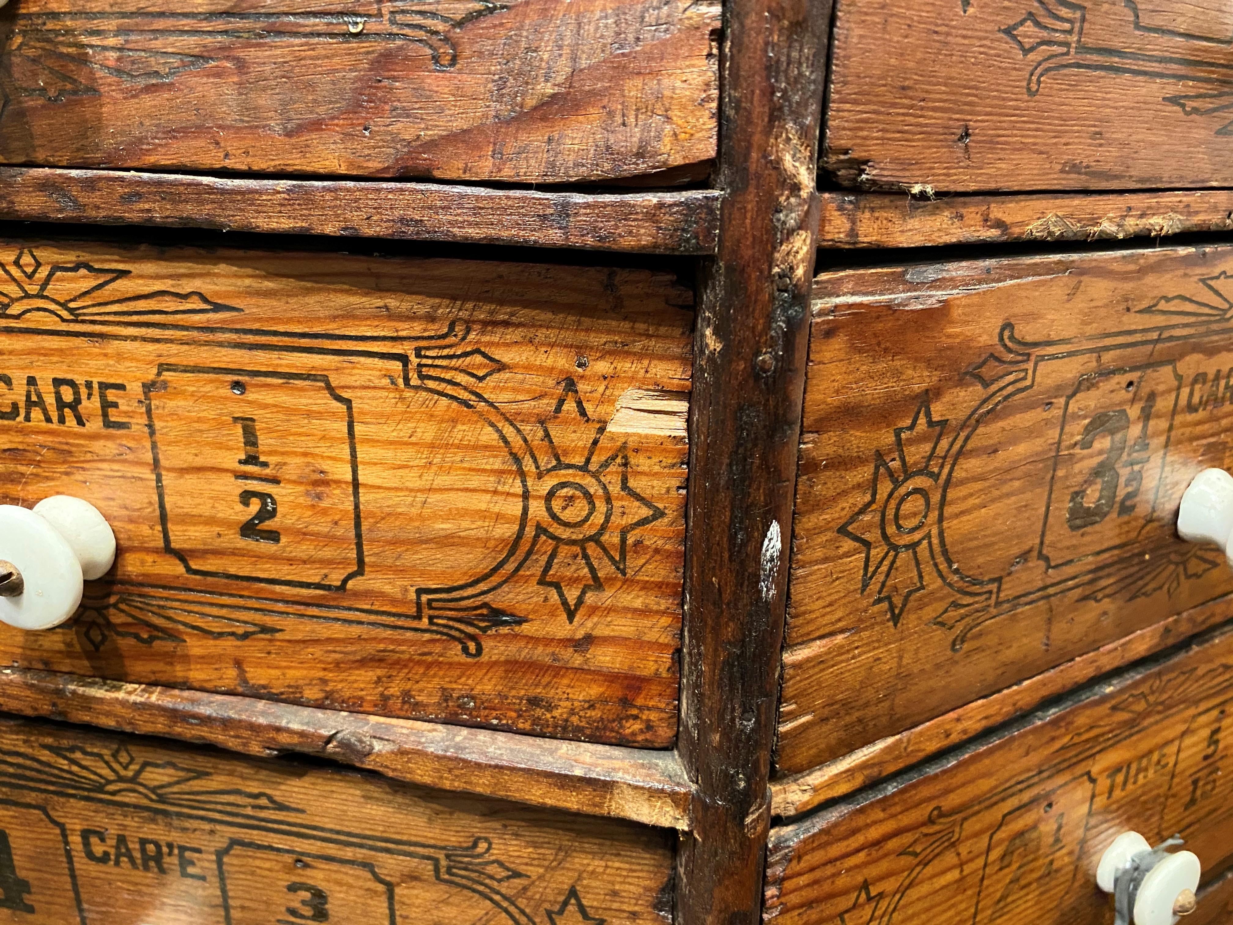 Large Hardware Store Revolving Multi-Drawer Octagonal Screw and Bolt Cabinet In Good Condition In Milford, NH