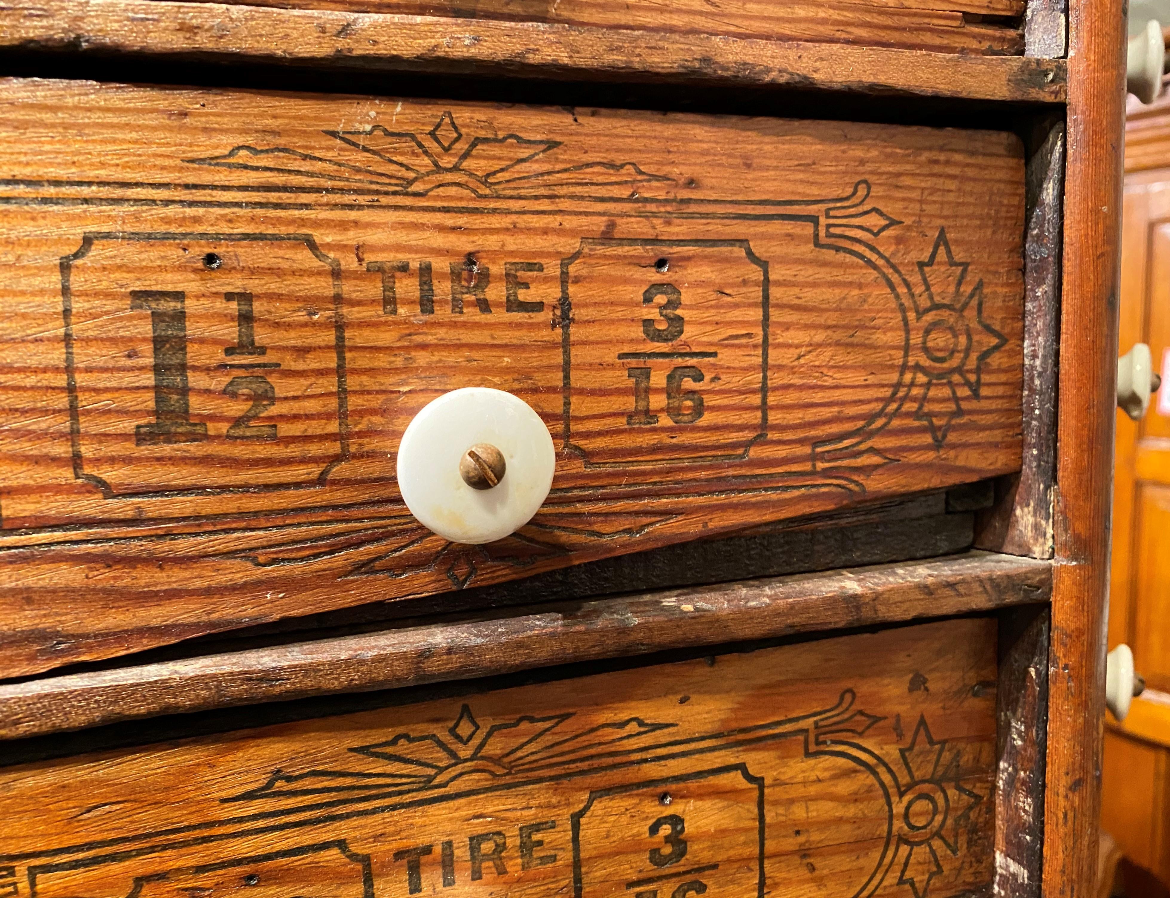 20th Century Large Hardware Store Revolving Multi-Drawer Octagonal Screw and Bolt Cabinet