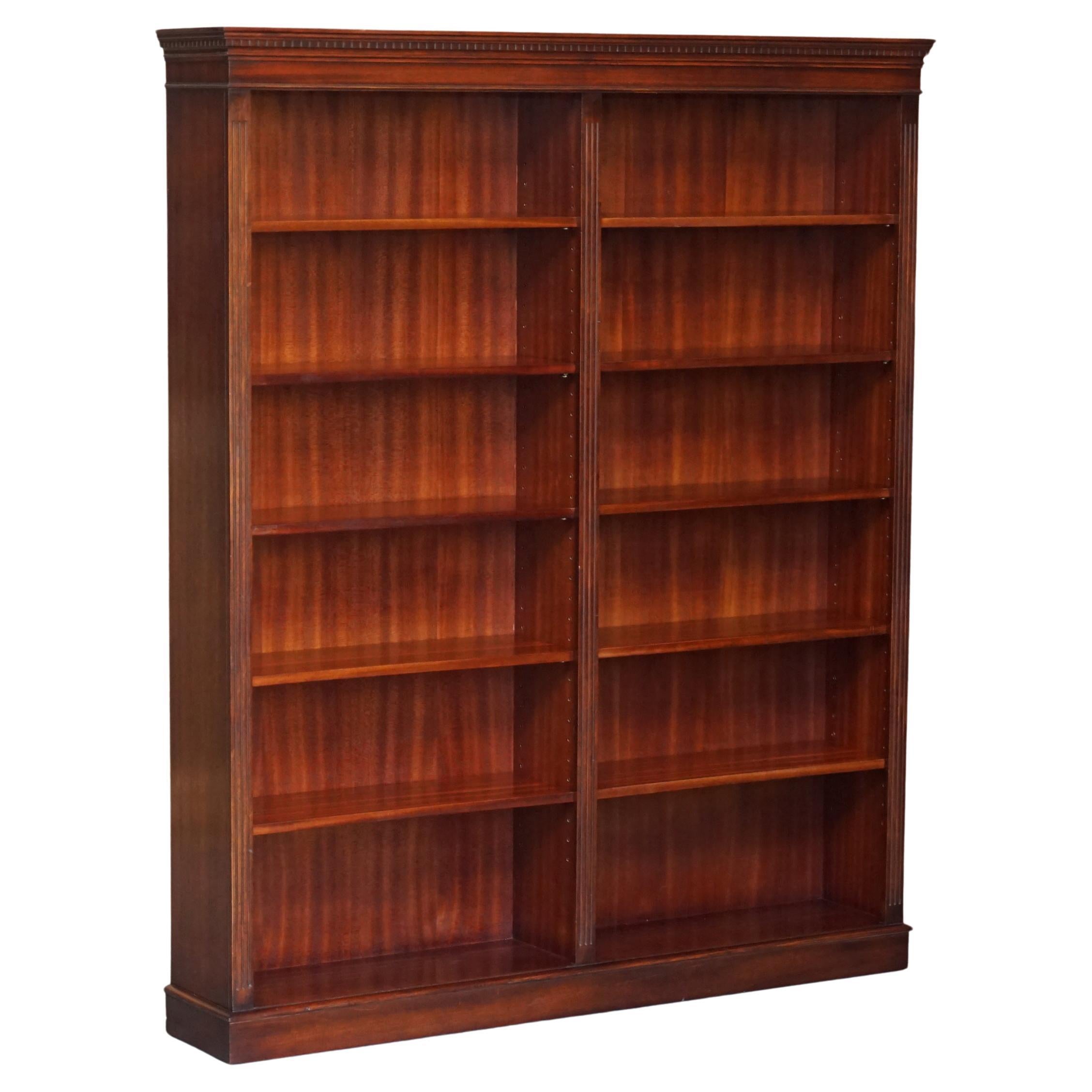 Large Hardwood Double Library Open Bookcase Adjustable Shelves