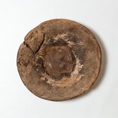 Large Hardwood Mortar Bowl with Metal Repairs, 19th Century