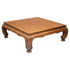 Vintage Large Hardwood Oriental Dynasty on Squat Cabriole Legs Coffee Table