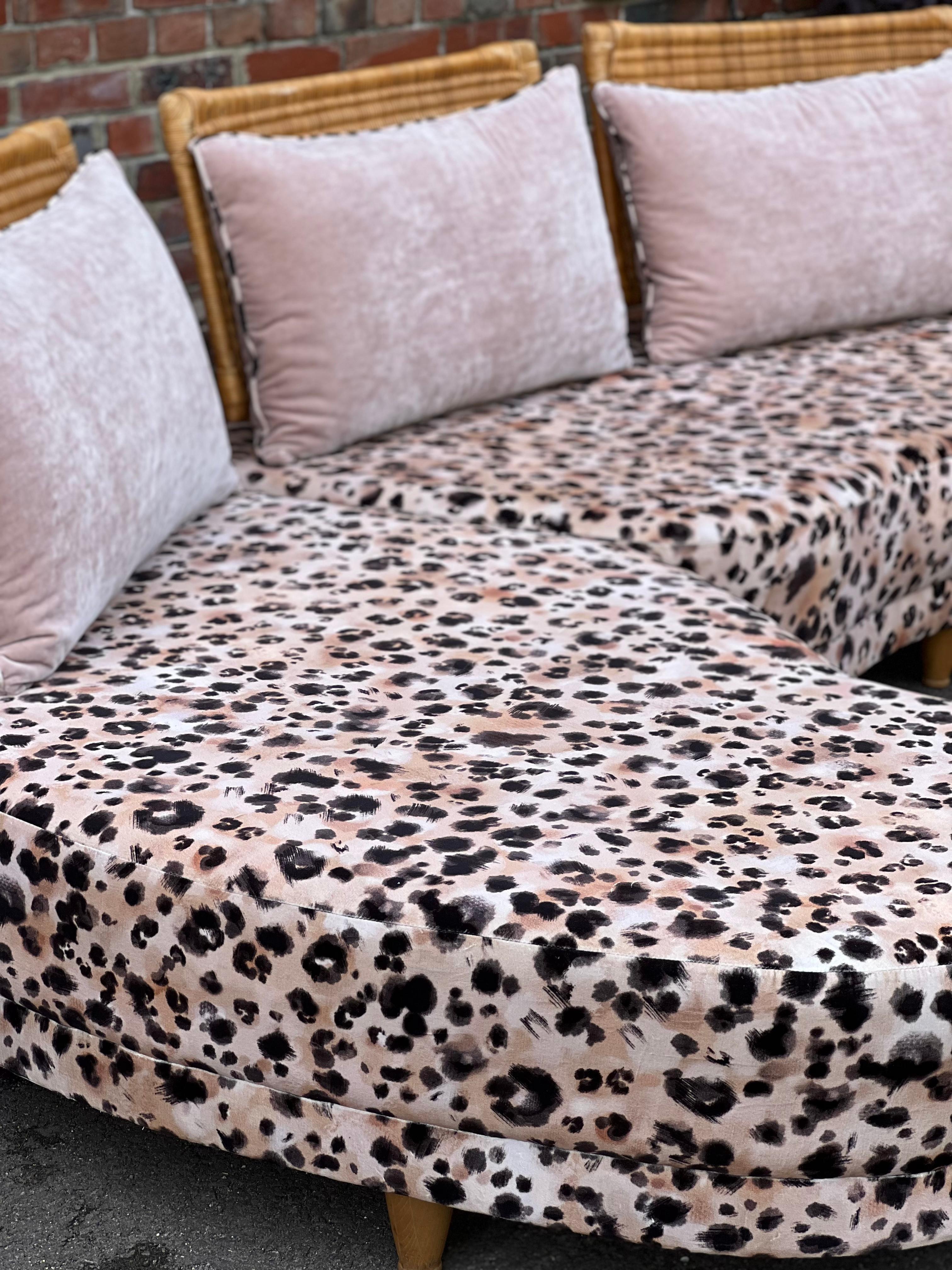 Velvet Large Harrods 1980s leopard print curved sofa 