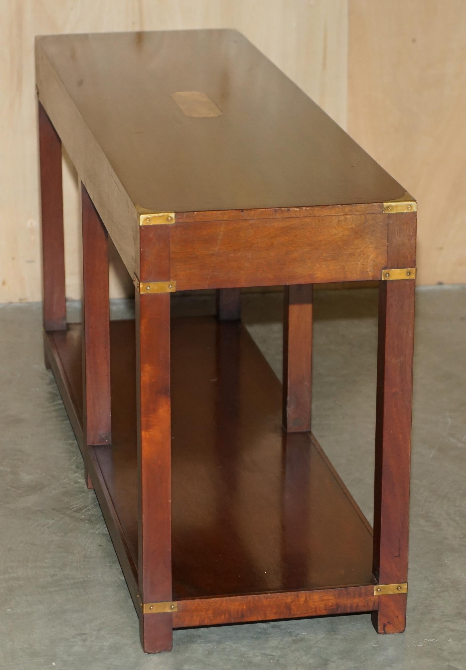 LARGE HARRODS LONDON REH KENNEDY MiLITARY CAMPAIGN TWO DRAWER CONSOLE TABLE 5