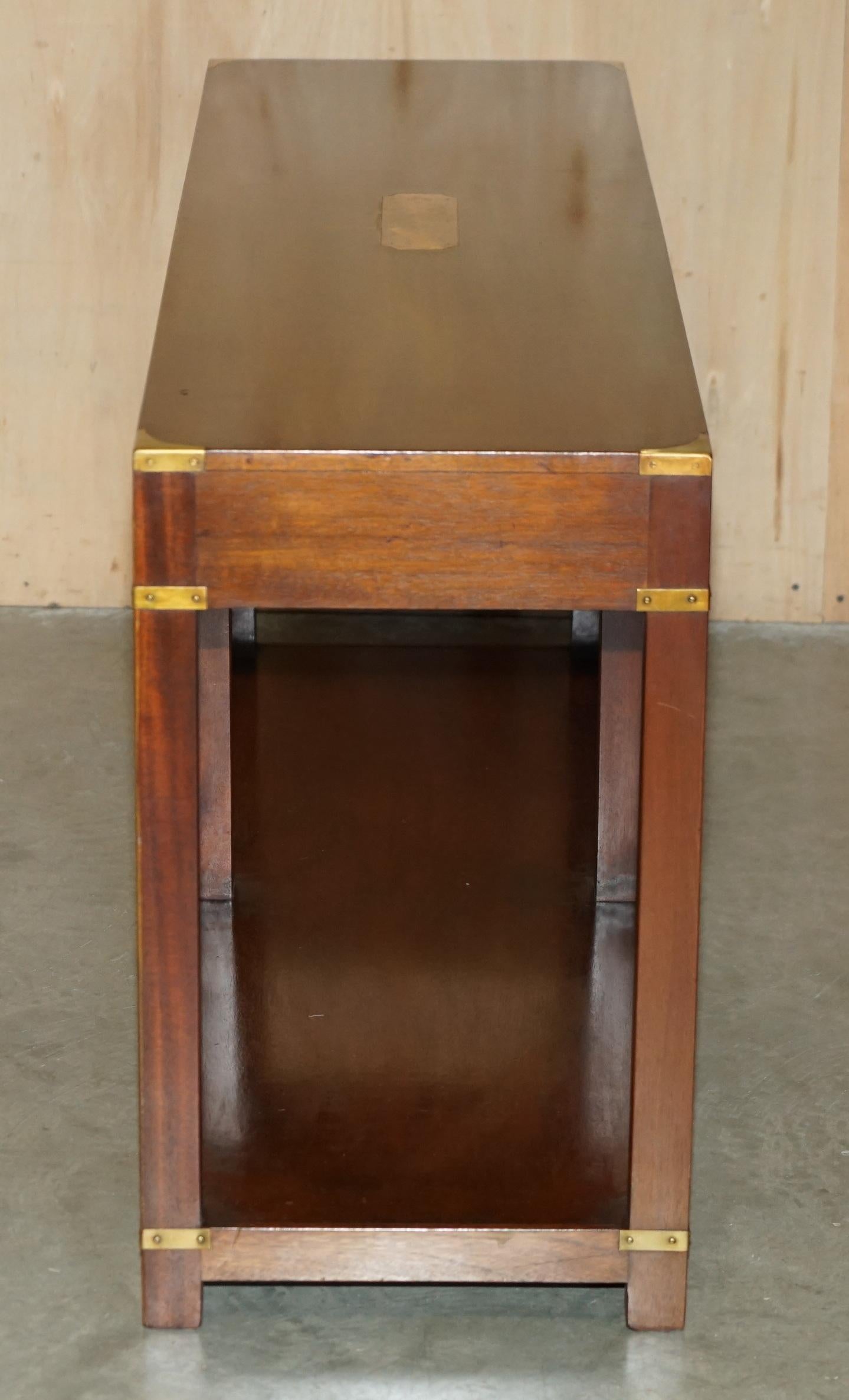 LARGE HARRODS LONDON REH KENNEDY MiLITARY CAMPAIGN TWO DRAWER CONSOLE TABLE 7