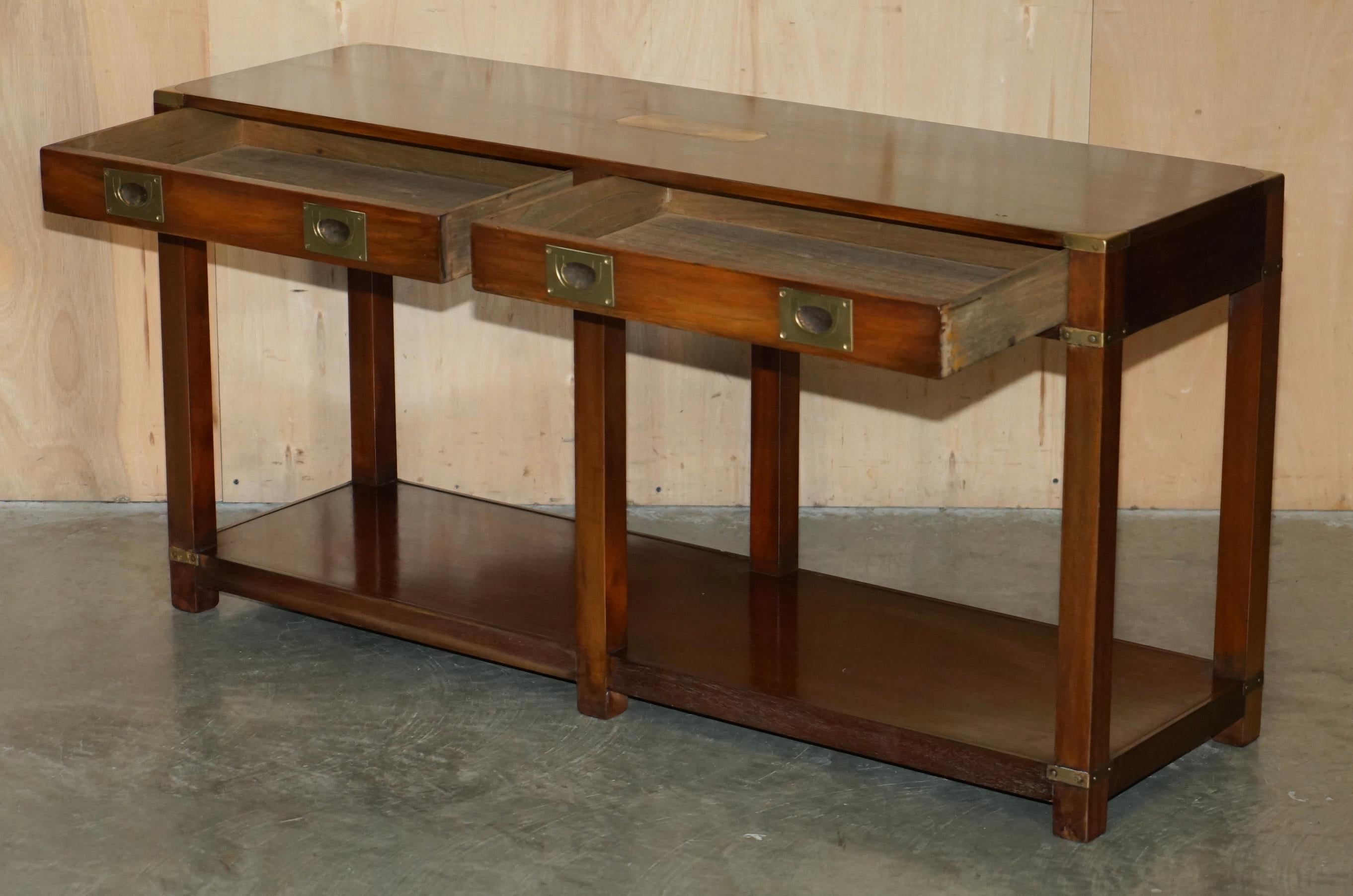 LARGE HARRODS LONDON REH KENNEDY MiLITARY CAMPAIGN TWO DRAWER CONSOLE TABLE 8