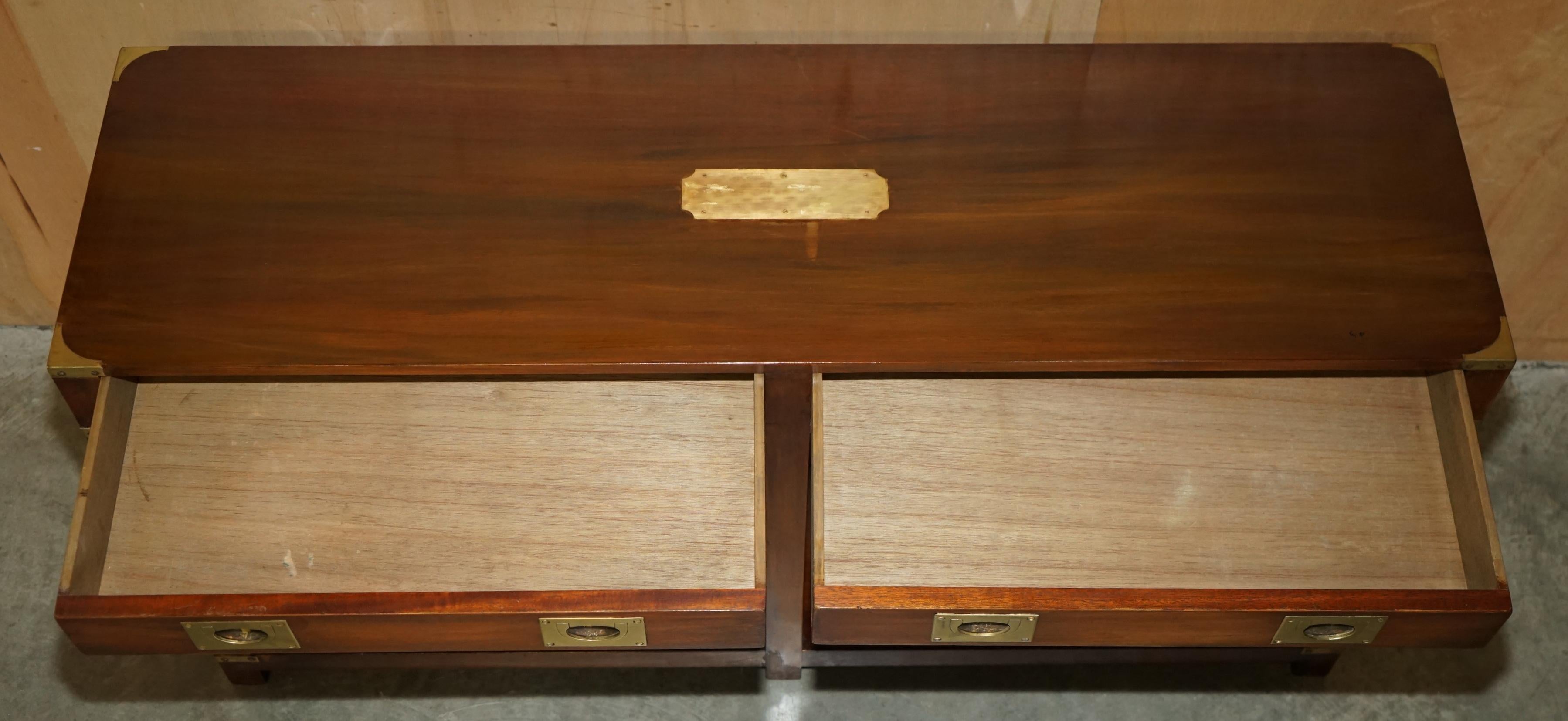 LARGE HARRODS LONDON REH KENNEDY MiLITARY CAMPAIGN TWO DRAWER CONSOLE TABLE 9