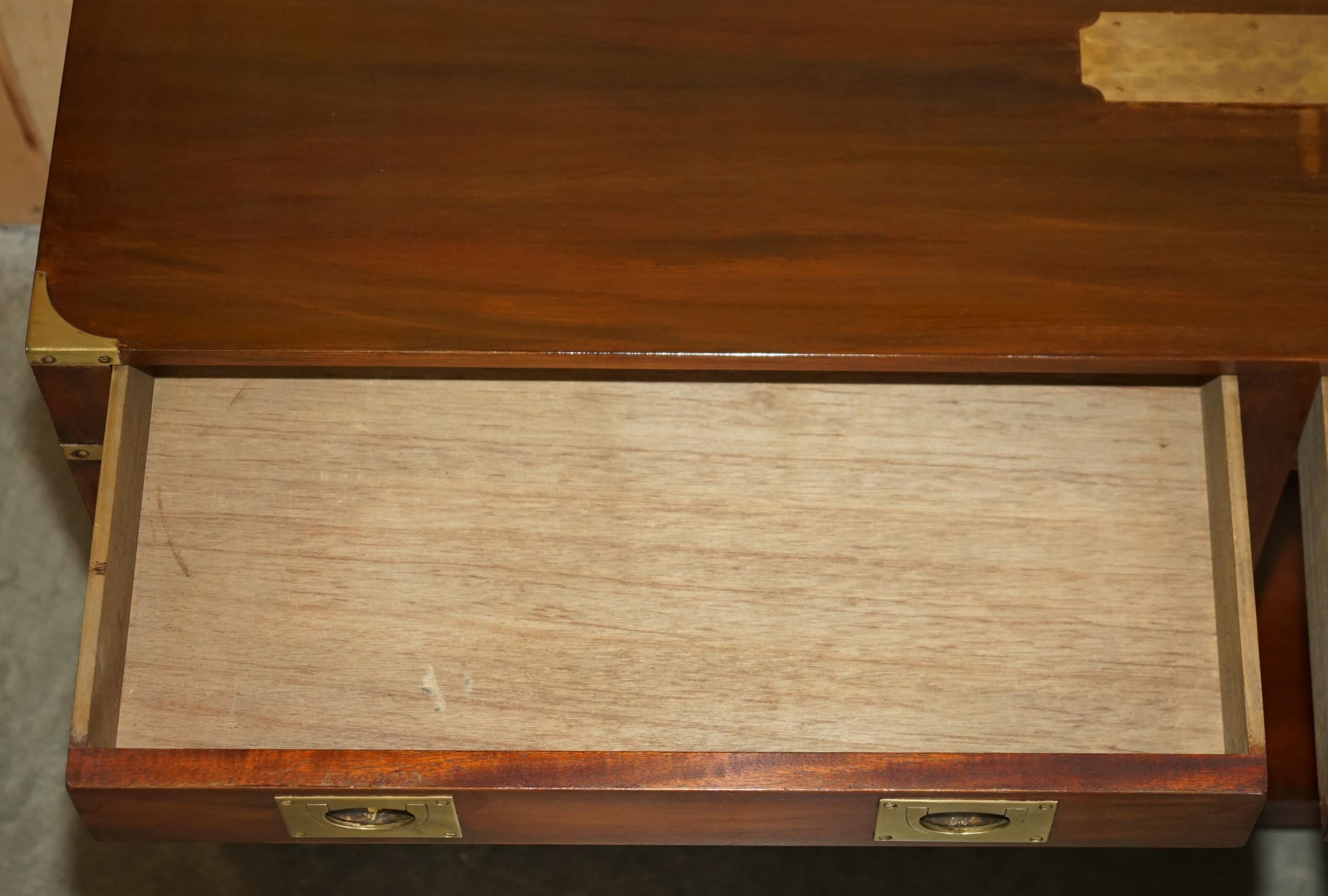 LARGE HARRODS LONDON REH KENNEDY MiLITARY CAMPAIGN TWO DRAWER CONSOLE TABLE 10
