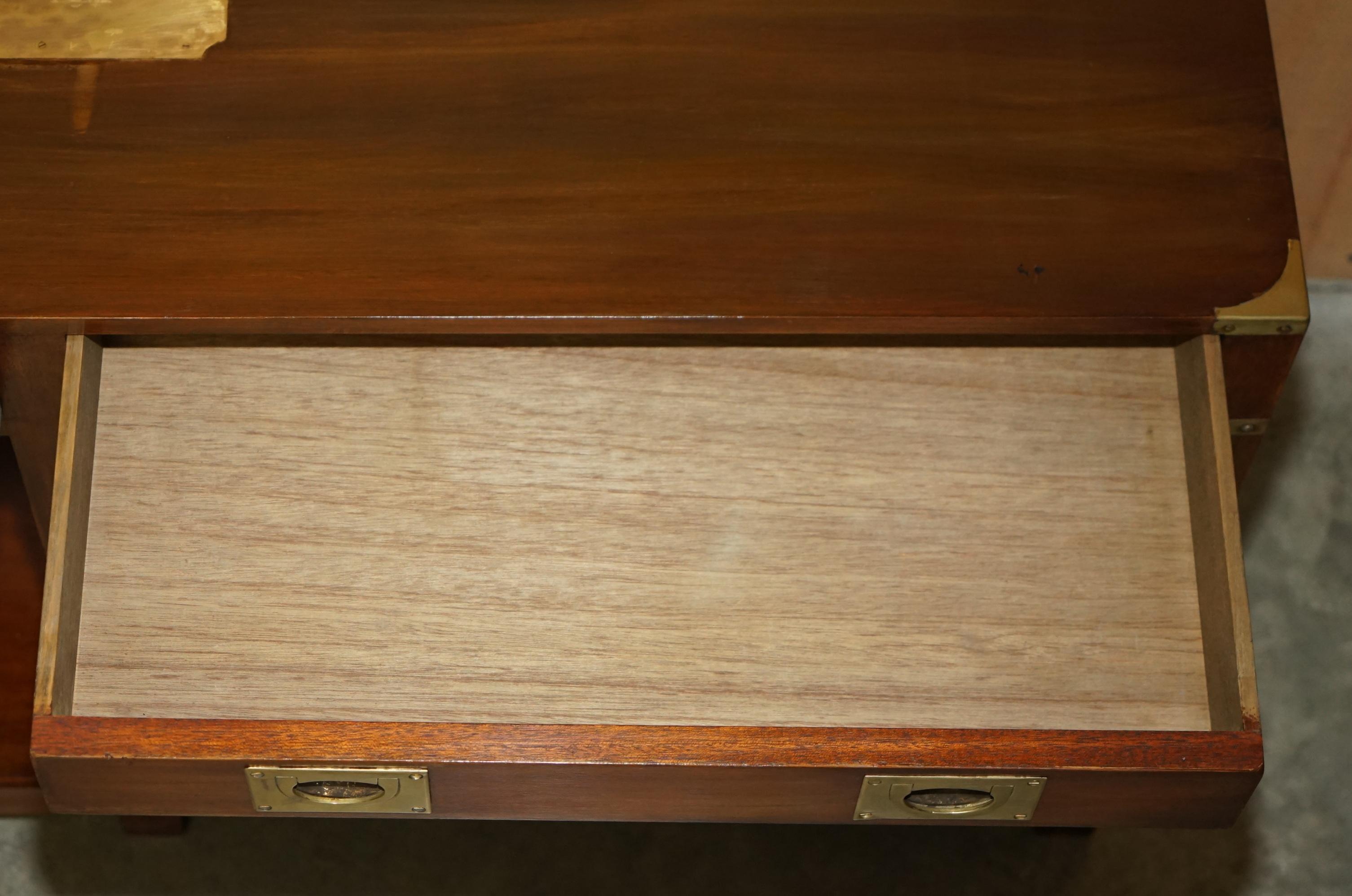 LARGE HARRODS LONDON REH KENNEDY MiLITARY CAMPAIGN TWO DRAWER CONSOLE TABLE 11