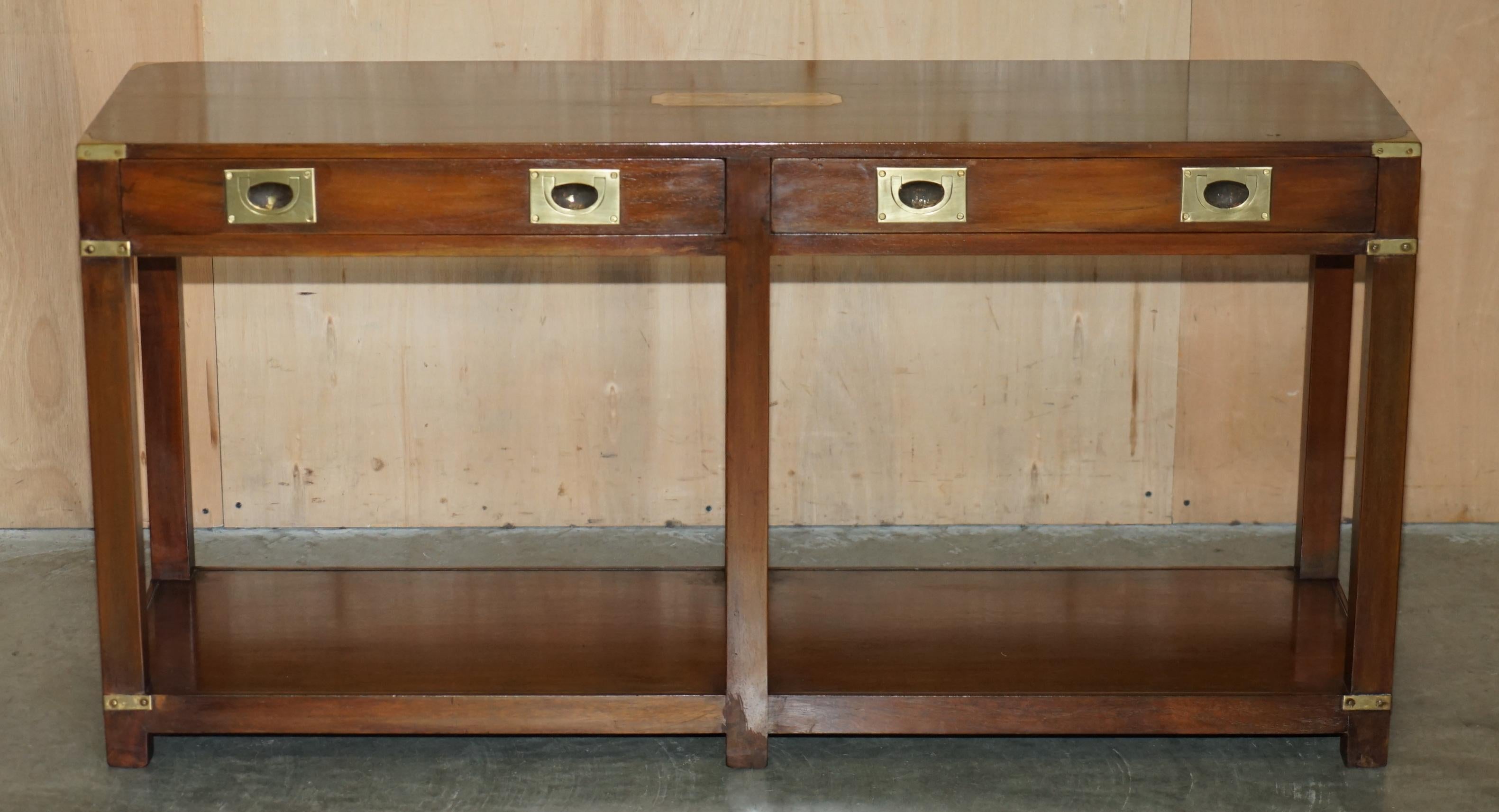 Campaign LARGE HARRODS LONDON REH KENNEDY MiLITARY CAMPAIGN TWO DRAWER CONSOLE TABLE
